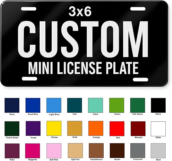 Mini License Plate, Custom License Plate for Bikes, ATV, Ride-On Kids Toy Car, Kids Bike, Wagons, Wheel Chairs (3x6 Inch)
