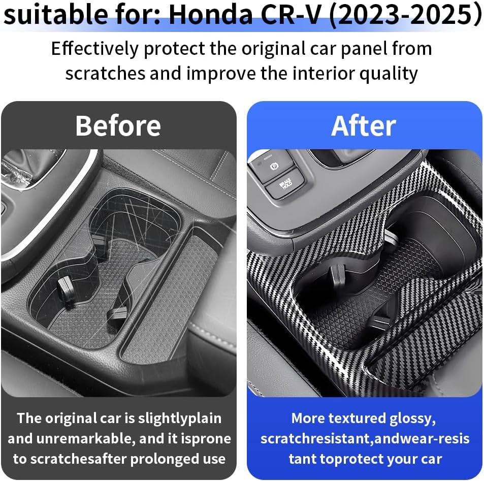 Car Center Console Armrest Front Cup Holder Trim Panel for Honda CRV 2023 2024 2025 2026 and CR-V Hybrid 2023-2026 Auto Interior Decor Accessories Central Control Protection Cover Carbon Fiber Style