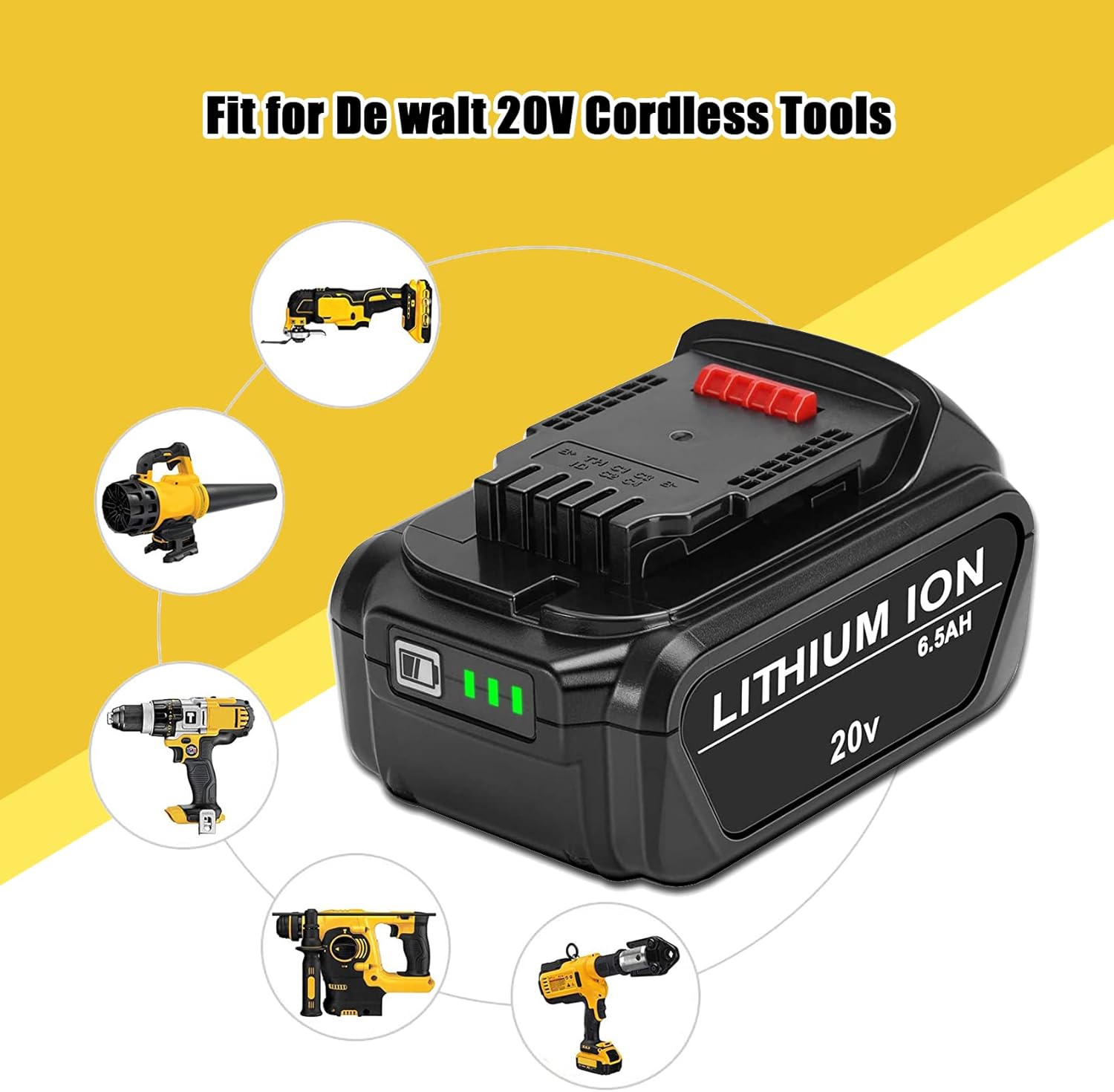 JYJZPB 2 Pack 6.5Ah Replace Battery and DCB112 Battery Charger for De-Walt 20V MAX Battery DCB200 DCB204 DCB206 DCB206-2 DCB201 DCB203