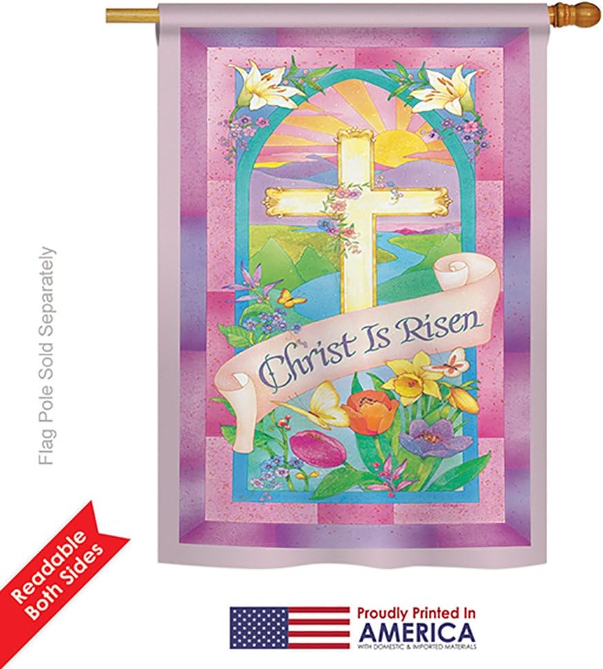 Breeze Decor - Christ is Risen Spring - Seasonal Impressions Decorative Vertical House Flag 28" x 40" Printed In USA