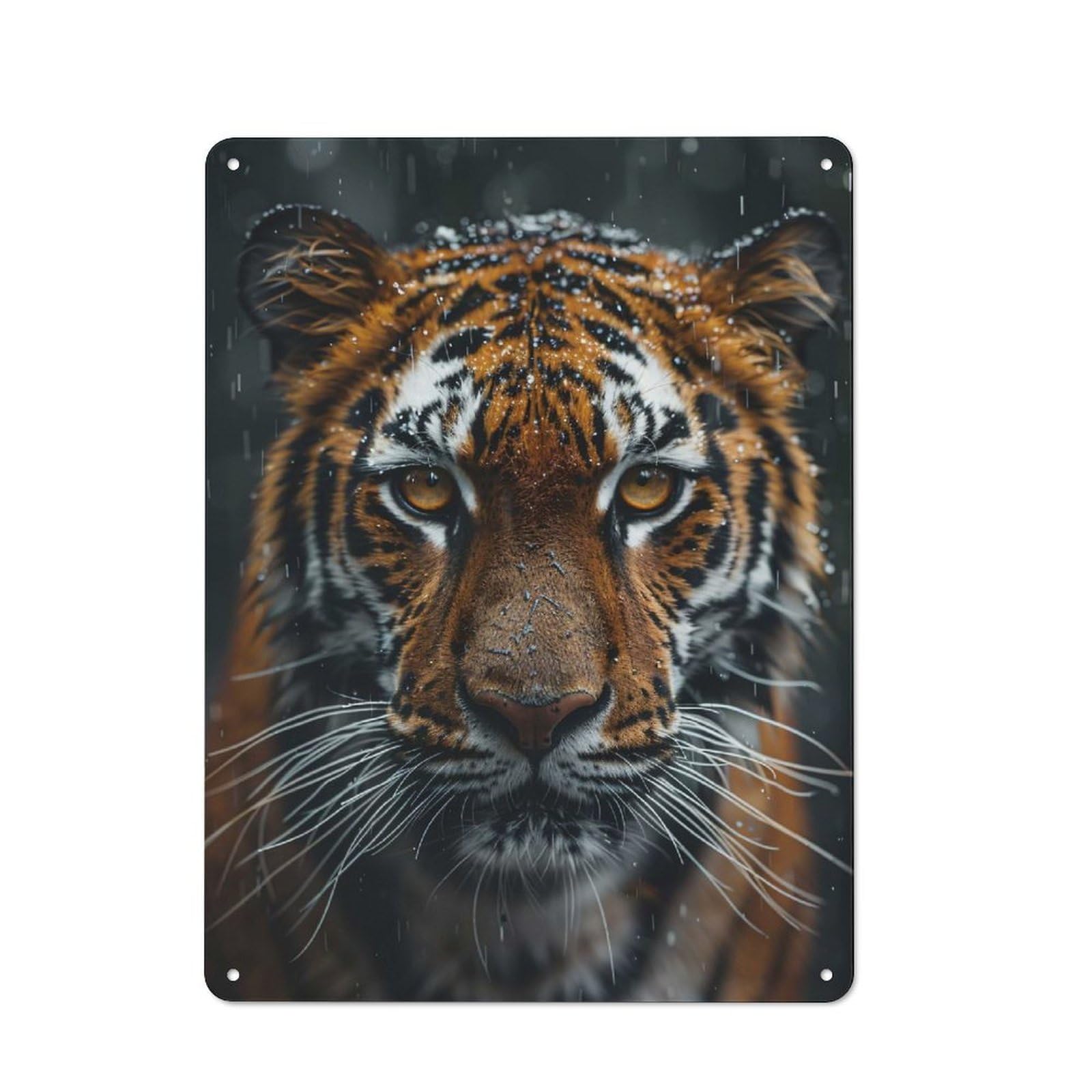 Junmoney Style-9 Tiger Portrait In The Rain Decorative Metal Plaque 40X30cm, Loft Style Urban Room Decor For Flat, Bar, Studio Or Gallery Wall