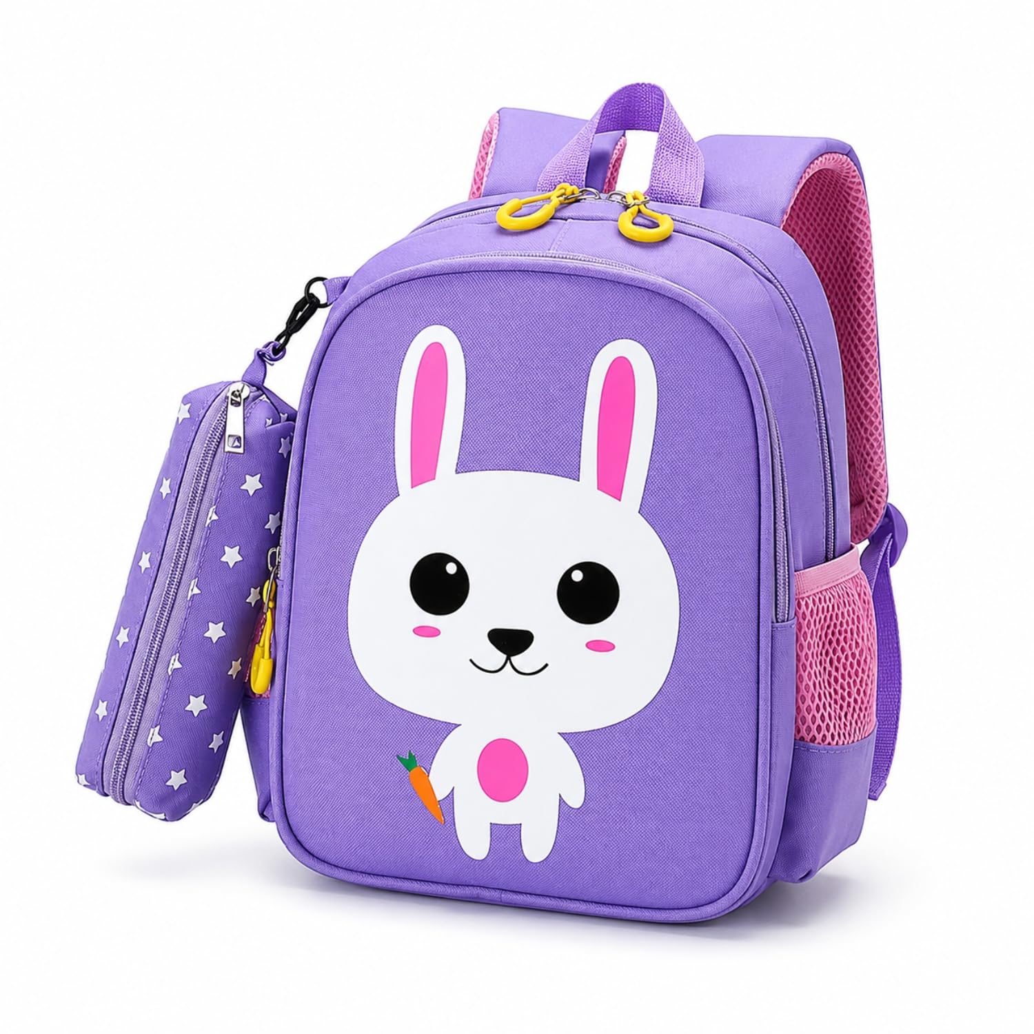 School Bag For Kids With Pencil Case | Bunny Backpack | Lightweight Cartoon Pink School Bag with Side Pockets & Bottle Holder | Toddler Preschool Kindergarten Backpack-image-24