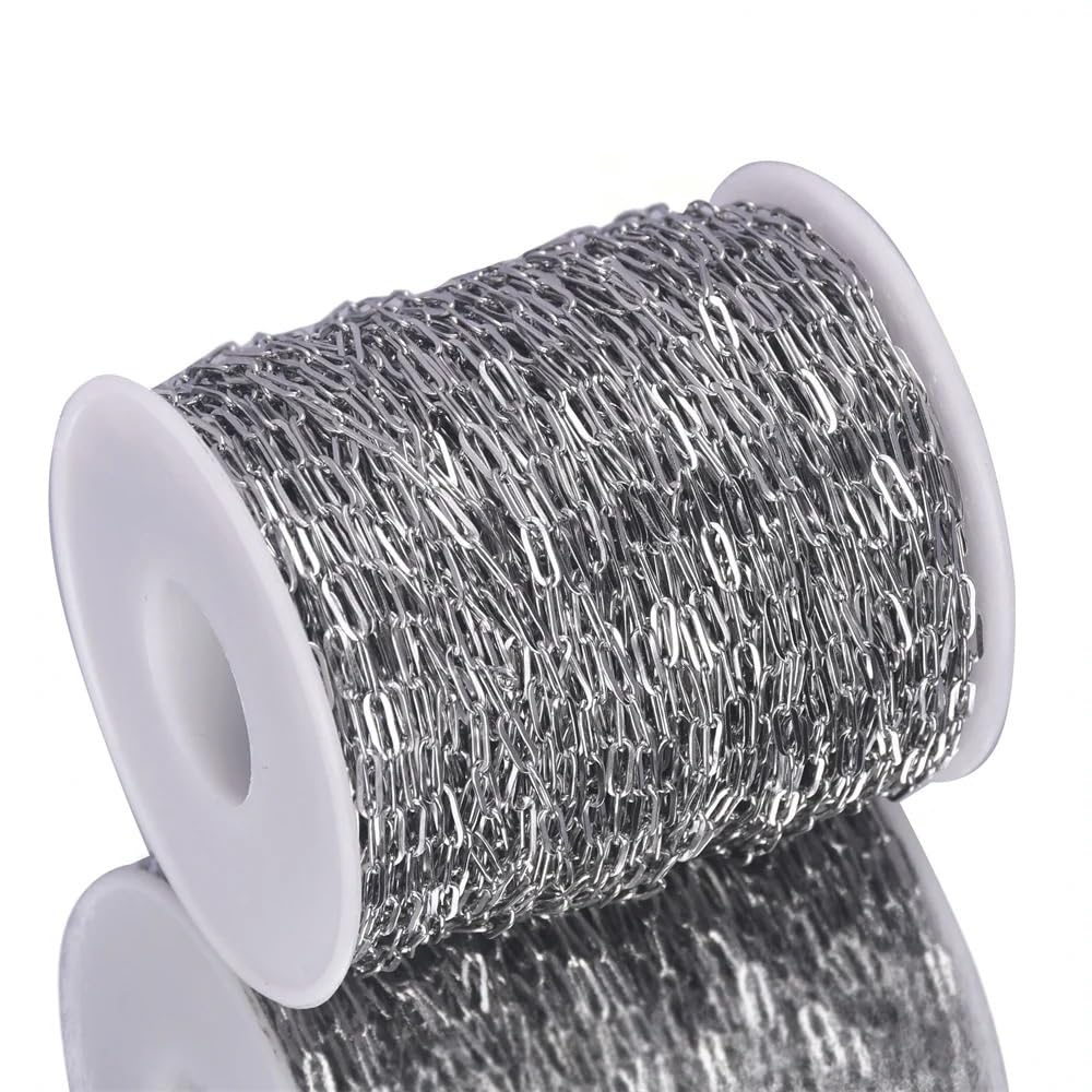 Catena per Creazione Catena a Maglie ovali in Acciaio Inossidabile da 2 m, for la creazione di Gioielli Fai da Te, collane(Steel 50m,0.6x2x5mm)