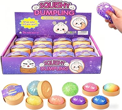 12PCS Glitter Dumpling Squishy, Mini Real Bun Dumplings Squishies Set Pack Box, Colorful Cute Fun Balls Hand Relax, Decorative Gift for Adults Classic