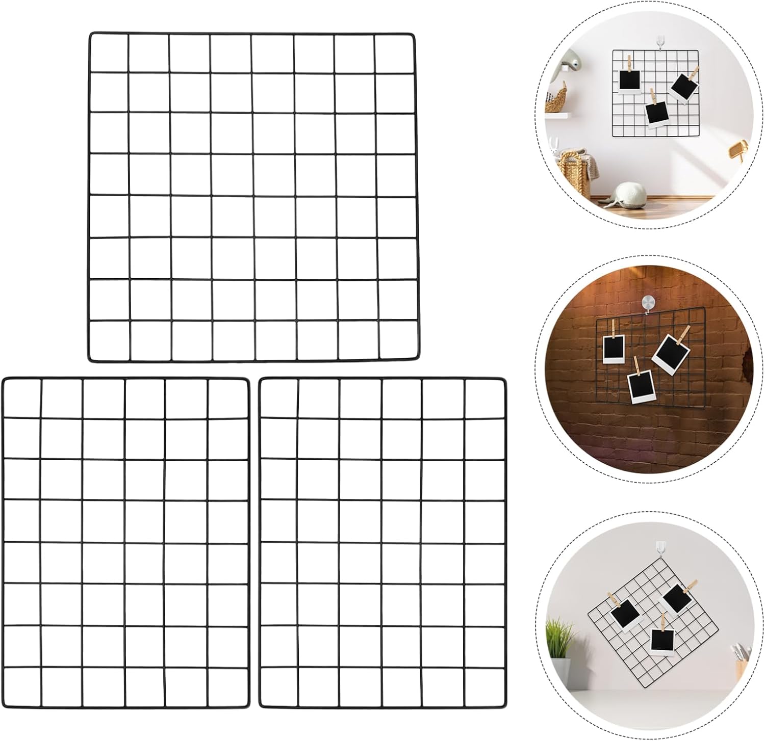 3pcs Wire Grid Photo Display Panels Sturdy Mesh Wall for Photo Organization Elegant Dorm Bedroom Easy Wall Installation