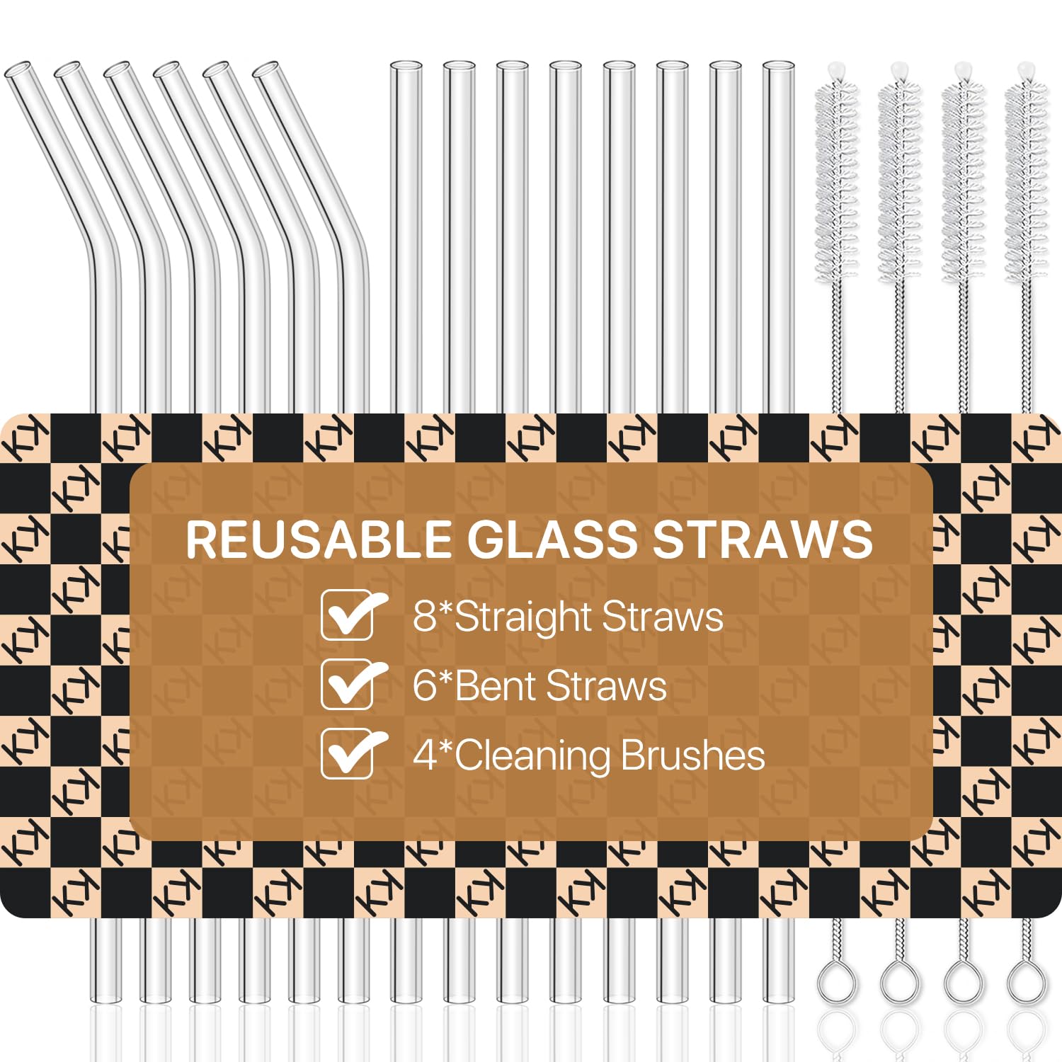 18-Pack Glass Straws Reusable Clear Glass Drinking Straws Set 8 5 Inch x 10mm - Includes 8 Straight