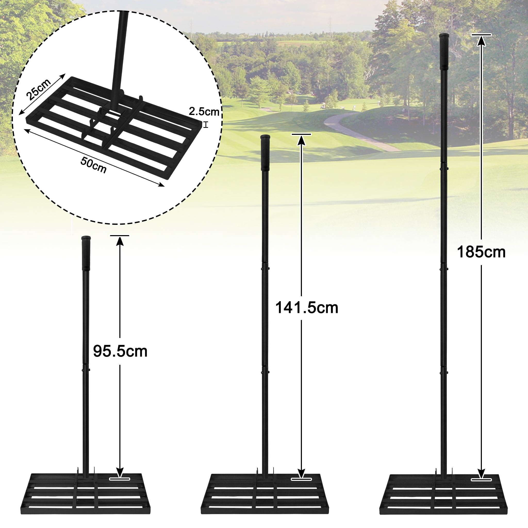 LZQ Raschietto per prato in metallo, con manico antiscivolo in PVC, 185 cm, 25 x 50 cm