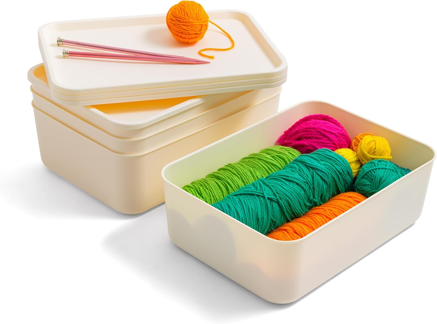 Medium Off-White Plastic Stackable Storage Bins with Lids