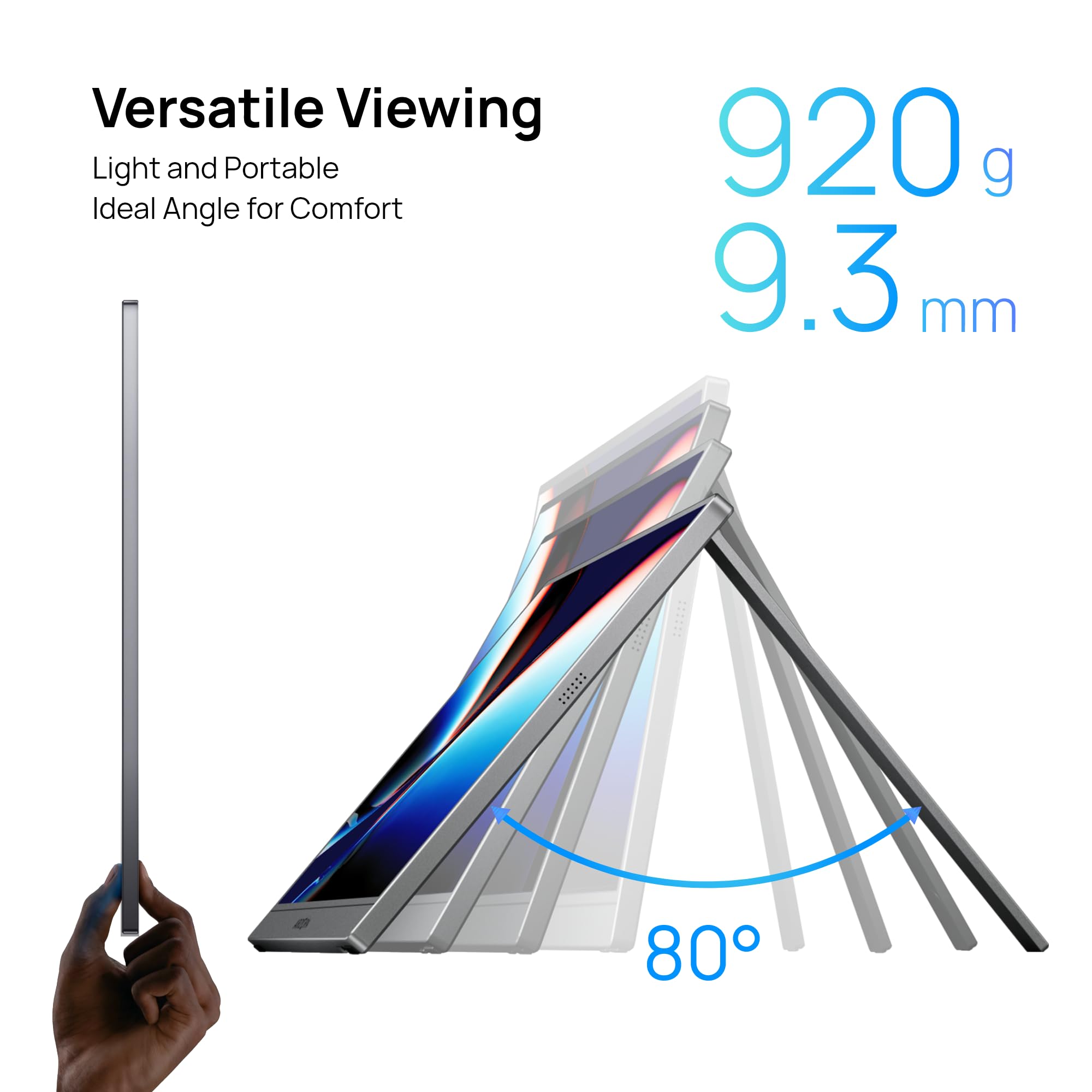 ARZOPA Portable Monitor, 15.6'' 1080P FHD Laptop Monitor USB C HDMI Computer Display HDR Eye Care External Screen w/Smart Cover for Mac Phone Xbox Switch PS5-S1 Table: 17.3" Z1C PLUS GRAY Gray