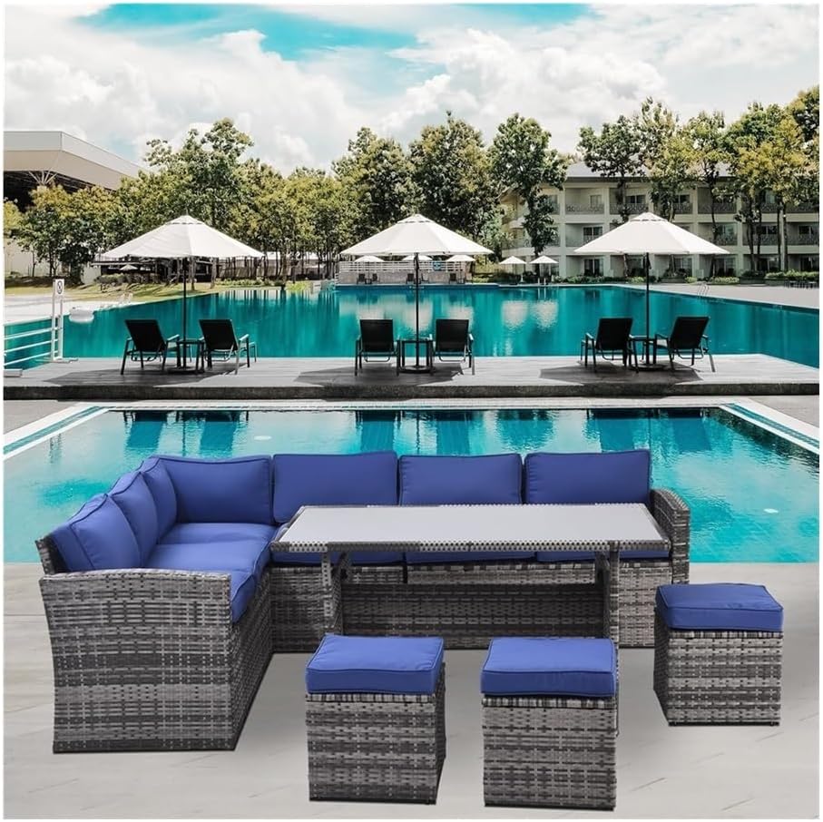 Patio Furniture Set 7 Piece Wicker Outdoor Furniture, Rattan Patio Sectional Sofa Conversation Set