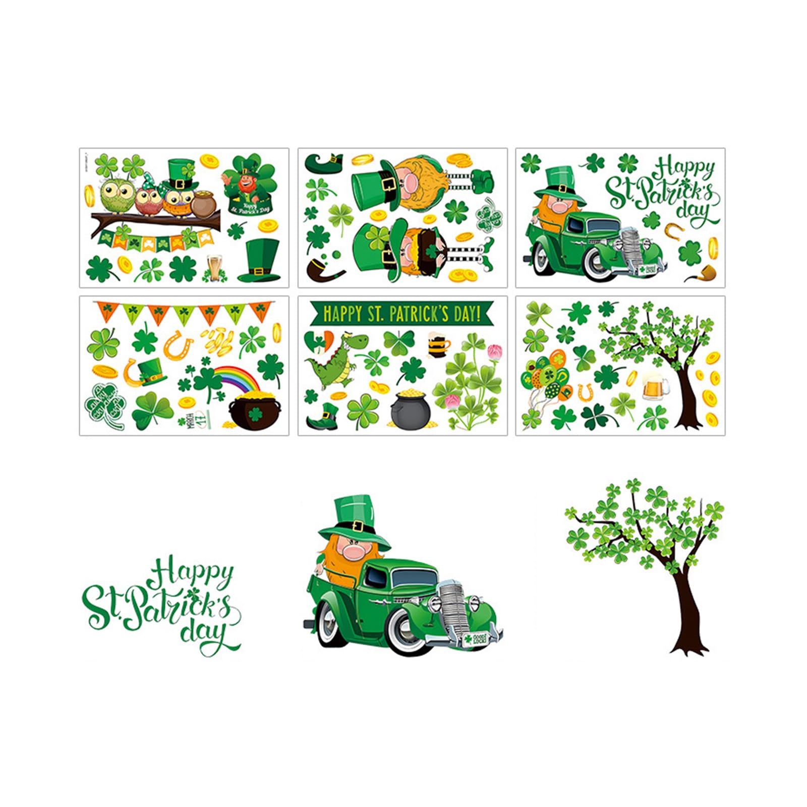 Tsophreniq PVC Decal Clings Patrick ' s Day Decorations Sticekrs with Shamrocks Leprechaun Pattern for Window Glass Door Decors Irish Themed Party Decors