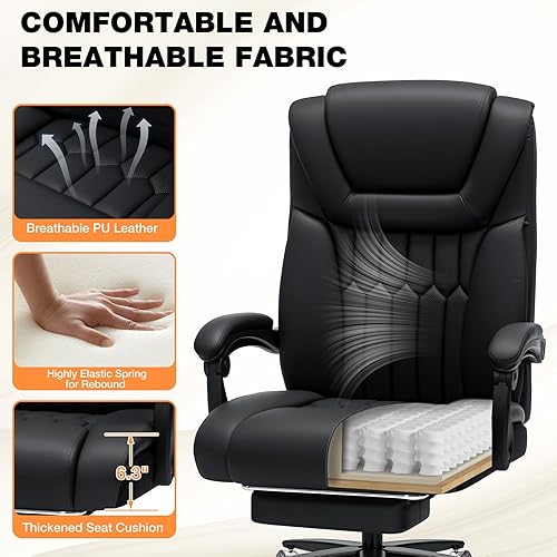 Miniatura 5 de HOFFREE Silla de oficina de masaje de amasamiento de 500 libras con silla de escritorio ergonómica de calor con reposapiés y almohada de apoyo