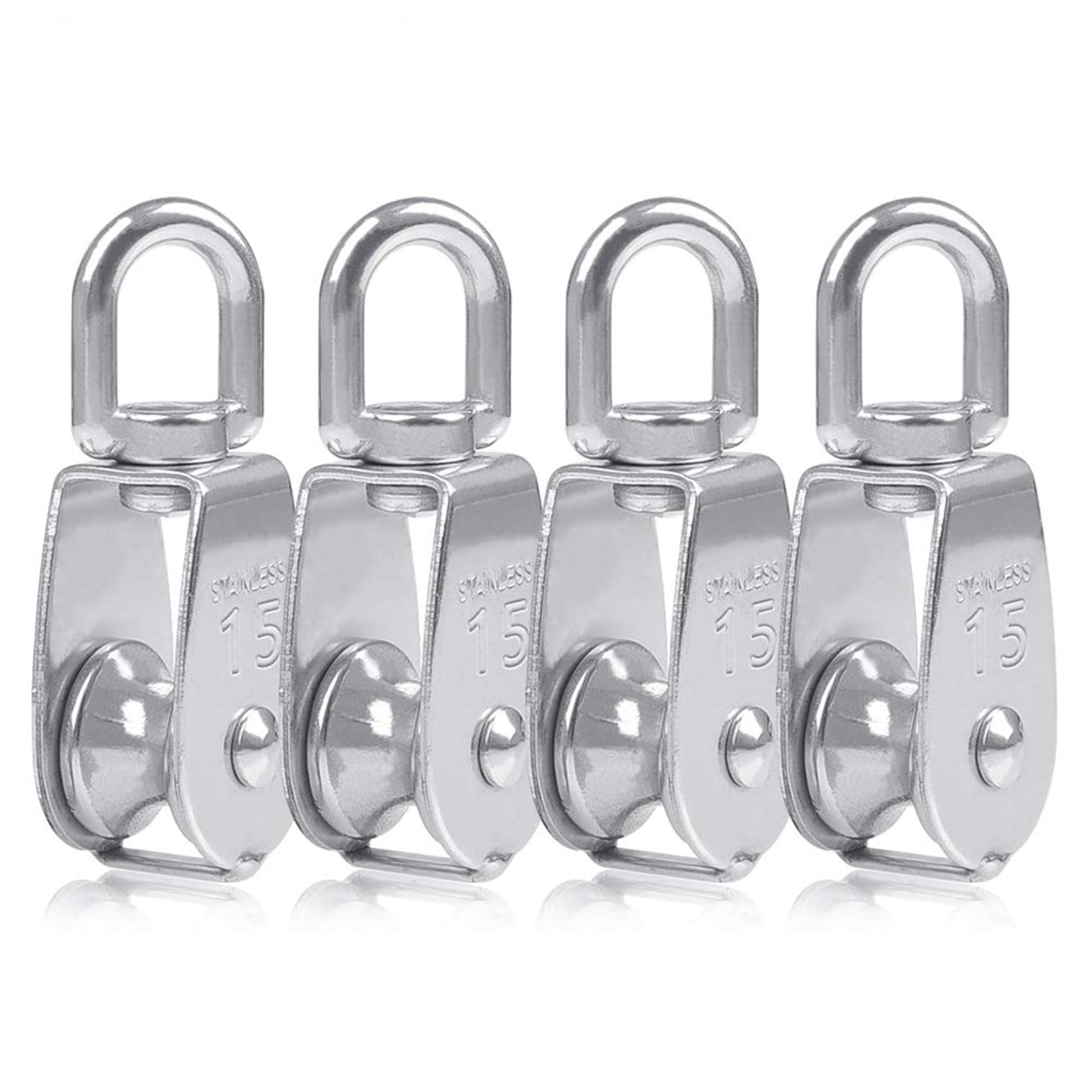 Bloque de polea giratoria de acero inoxidable M15 de 16 piezas, rodillo de cuerda pequeño for cable resistente, plateado duradero for uso en exteriores, marino y doméstico