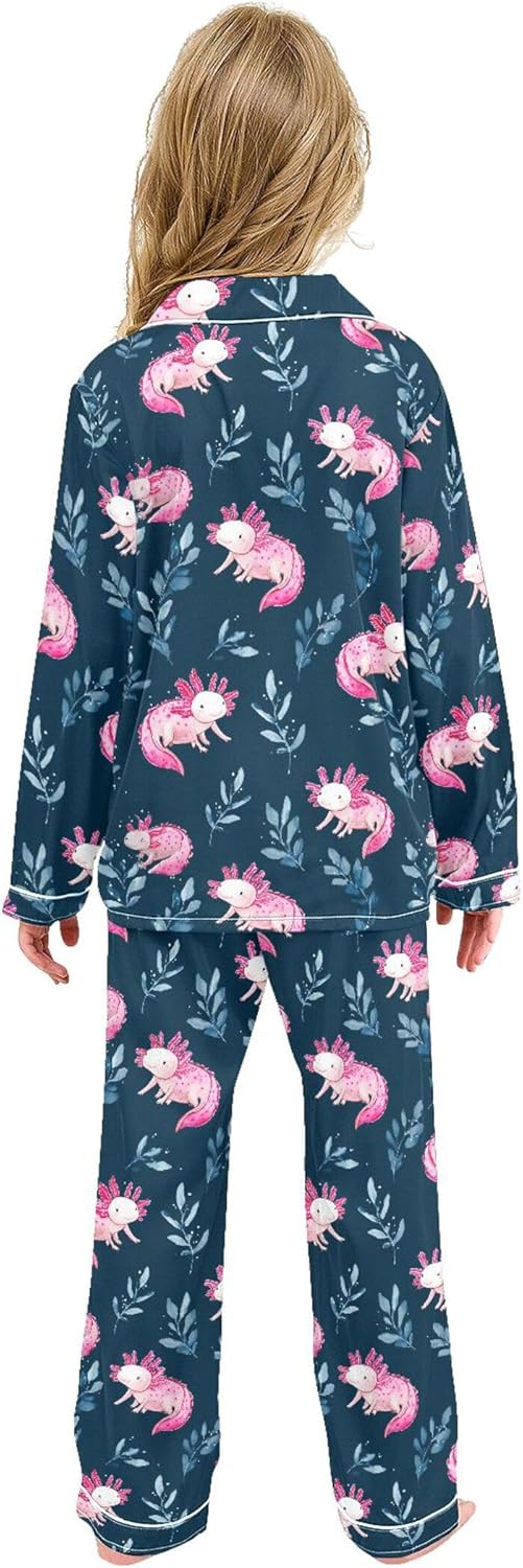 Silk Pajama Sets Long Sleeve Pajamas Soft Sleepwear 2 Piece Pjs Set
