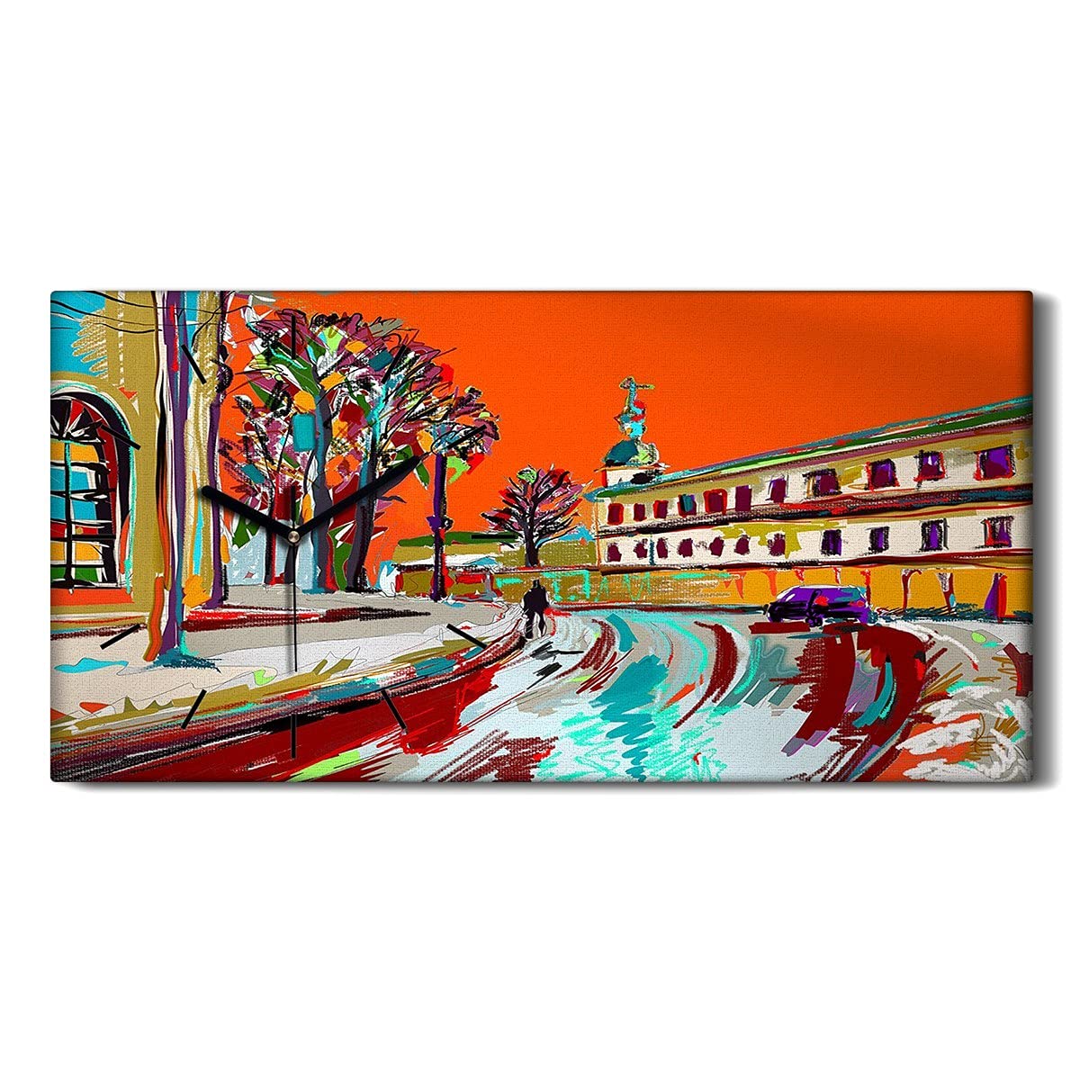 Horloge sur Toile 60x30cm Art de la Ville d'hiver Mains Noires