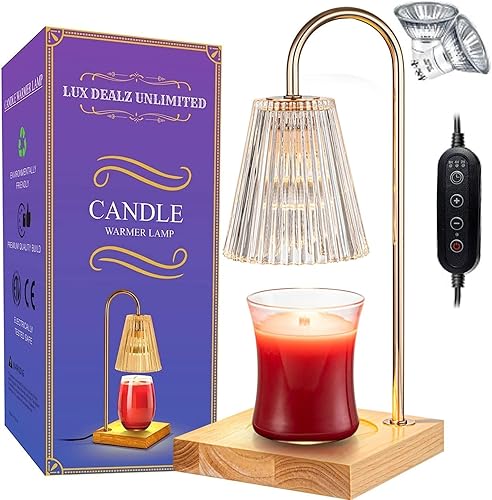 Lux Dealz Unlimited Lámpara calentadora de velas con temporizador, 2 bombillas, vintage, eléctrico regulable para velas en frascos, fusión segura y