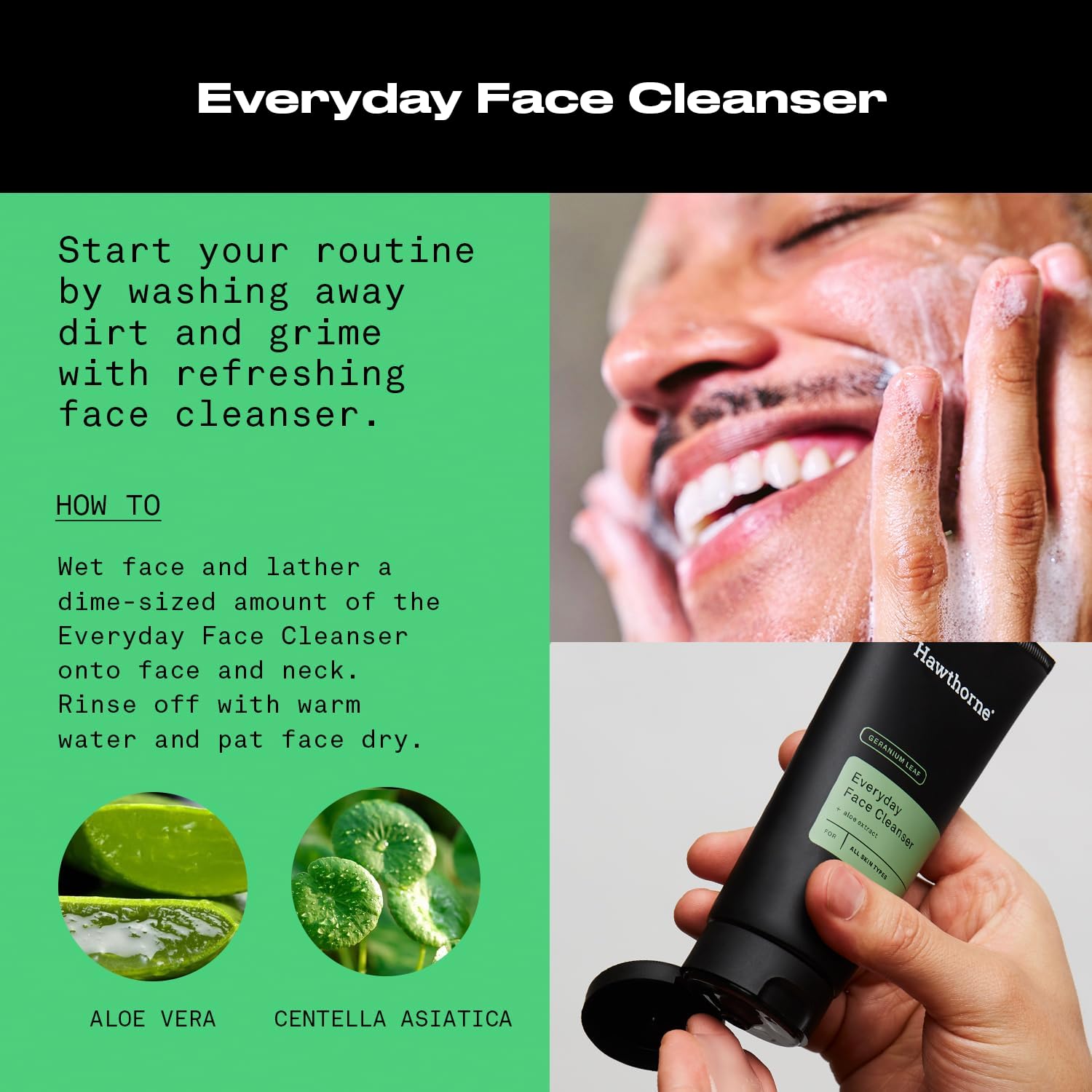 Hawthorne Men's Everyday Face Wash Cleanser With Aloe Extract and Calming Ceramides. For All Skin Types. Natural Ingredients, Vegan, Sulfate Free. 2-Pack, 4 Fl. Oz. Each - Image 3