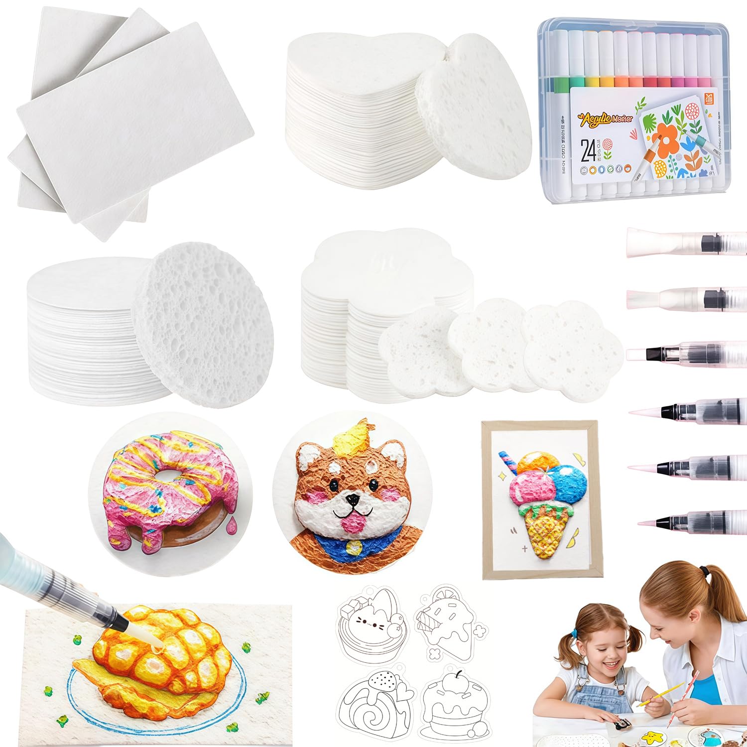 Ultimate Magic Texture Painting Kit, 45Pcs Magic Puffy Paint for 3D Floating Art with Picture Frame, 24Colors DIY Bubble Drawing Pens with 6Pcs Water Brush, Foam Canvas Sponge Craft Supplies