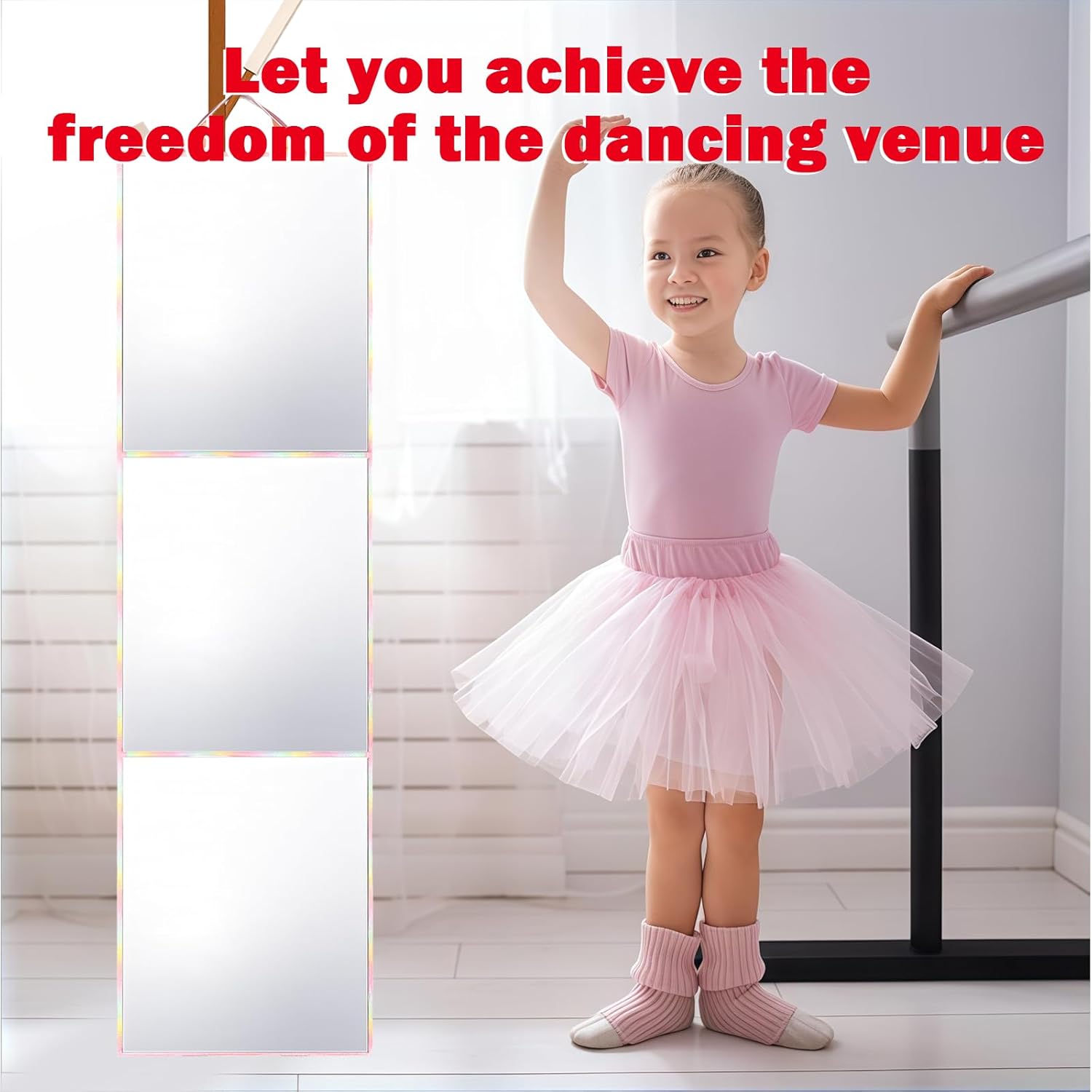 Foldable Full Length Mirror 2-in-1 Wall-Mounted or Tabletop Mirror, Portable Travel Mirror with Handle for Dance Home Bedroom Wardrobe Stage Makeup Checks Camping Outdoor Use (47" x 12.5", Tri-Fold)