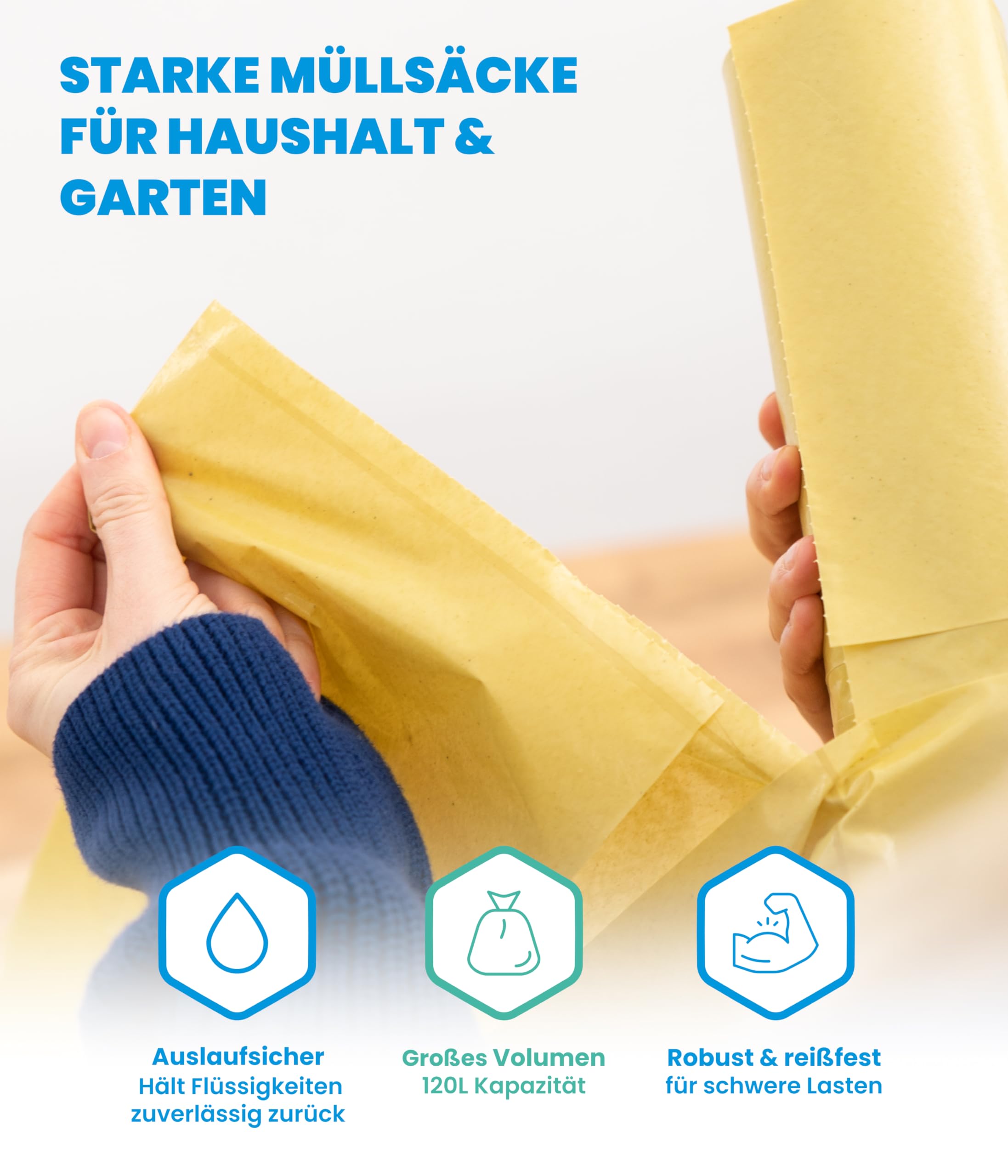 Hygiene Guru® Abfallsäcke 120L (Gelb) [250 Stück] - Extra reißfeste Müllsäcke für Haushalt und Gewerbe - Stabil und belastbar, ideal für große Abfallmengen - Müllsäcke 120 Liter reißfest