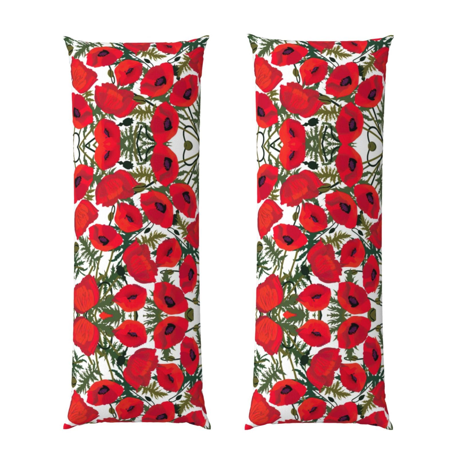 Poppy flower pattern print Zippered Body Pillow Pillowcase,Body Pillow Cover,Long Side Hidden Zipper, 20x54 Inches