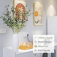 Vista 4 de 39 Inch Artificial Olive Branch Greenery Stems Fake Plants with 222 Leaves for Vase Faux Olive Branches Home Decor Indoor 2PCS