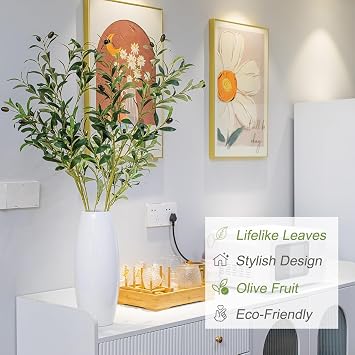 Heleze 39 Inch Artificial Olive Branch Greenery Stems Fake Plants with 222 Leaves for Vase Faux Olive Branches Home Decor Indoor 2PCS