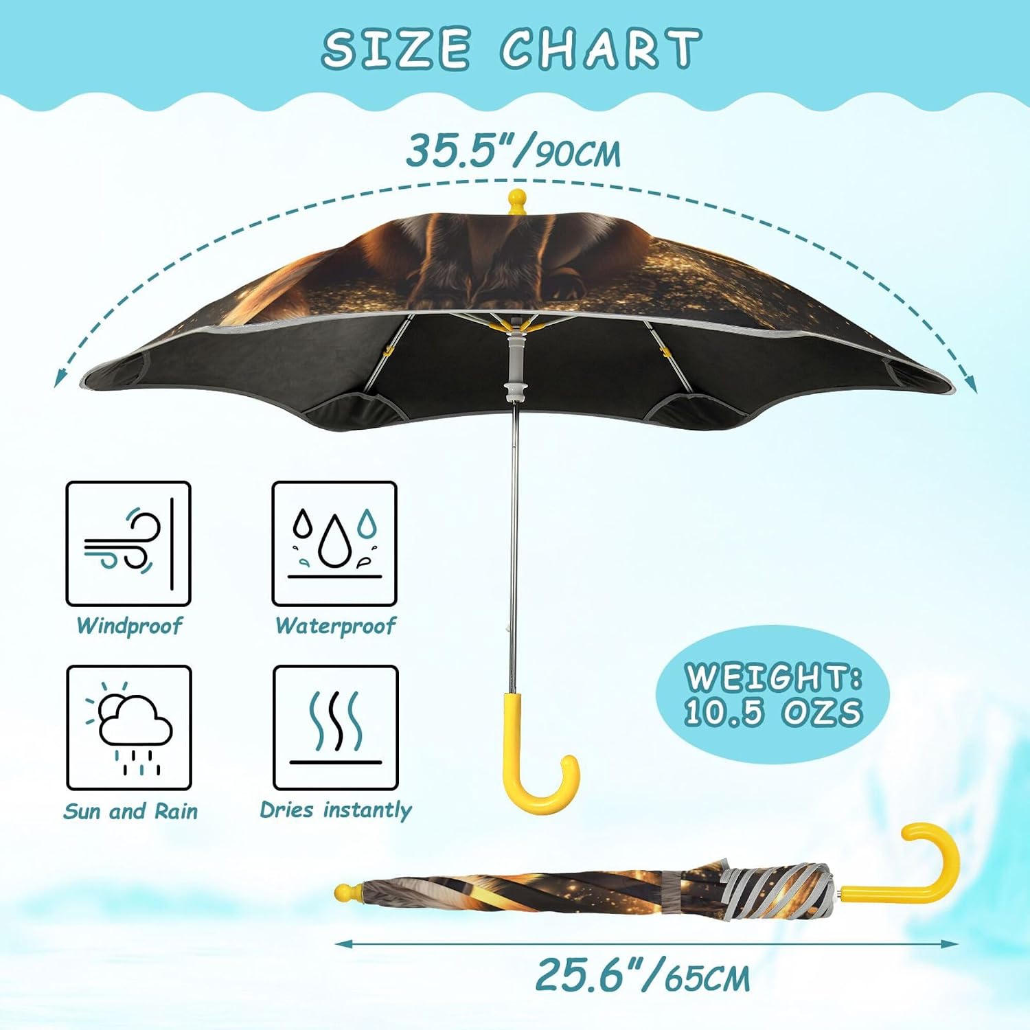 ALAZA Magic Fox Sitting Kids Umbrella for Girls Boys Toddler Children Rain & Sun Umbrella