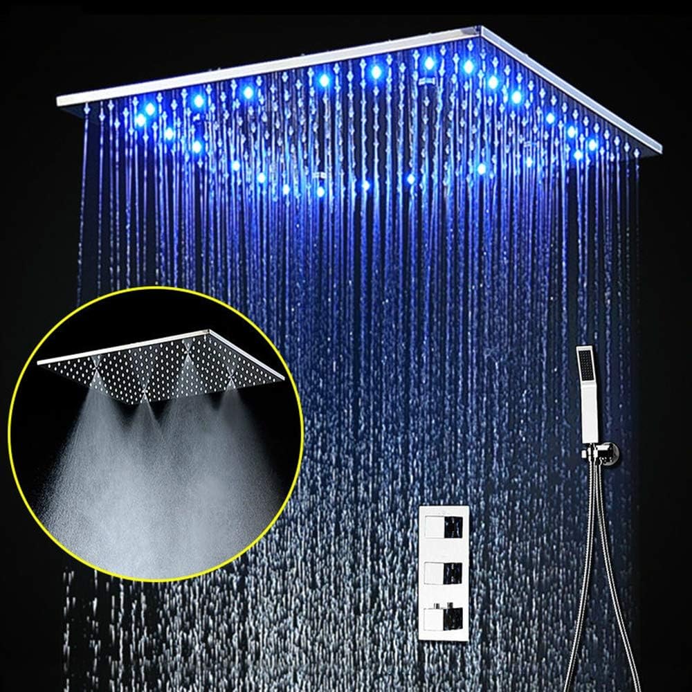 Thermostatic Shower Set, SUS304 Mirror Finished Panel with 20" Embedded Ceiling LED Shower Head Rainfall Mist SPA