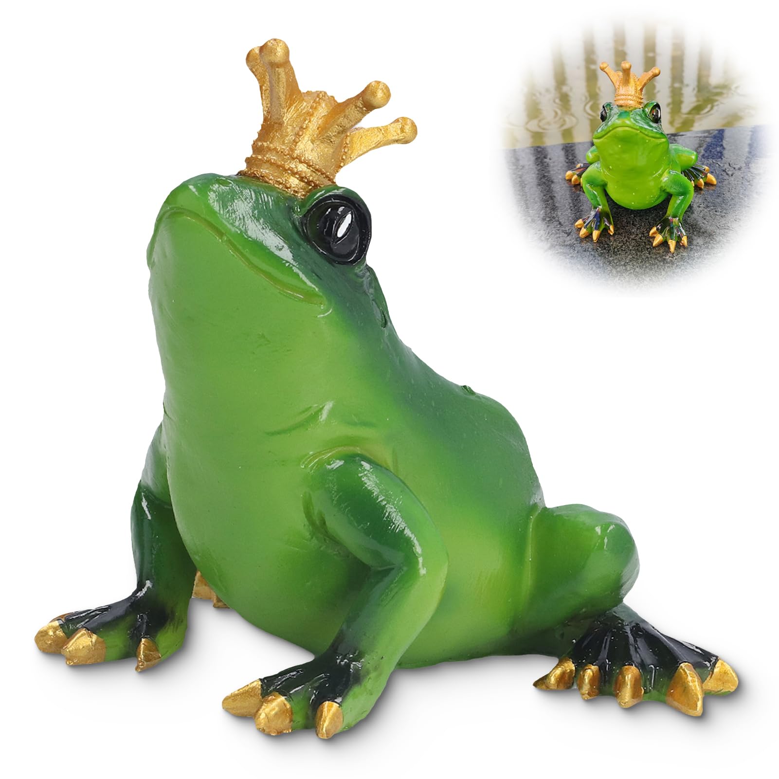 Agatige Mini Frog Crown Prince Figurines, Lifelike Cute Synthetic Resin Frog Statue Desktop Ornament for Home Office Garden Women Room Decor
