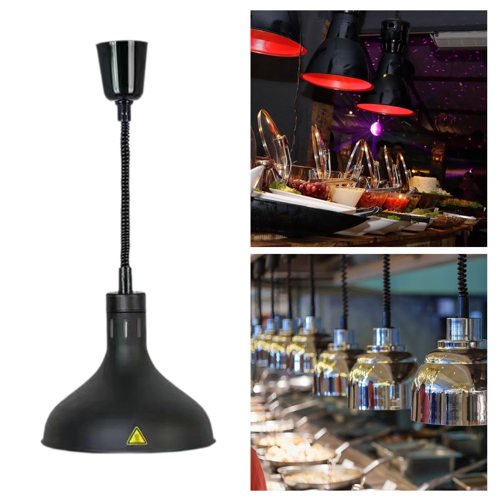 Lámpara Calefactora Extensible para Alimentos con Soporte de Techo Y Base E27 Acero Inoxidable para Buffet Restaurante Cafetería Cocina, Negro, Individual