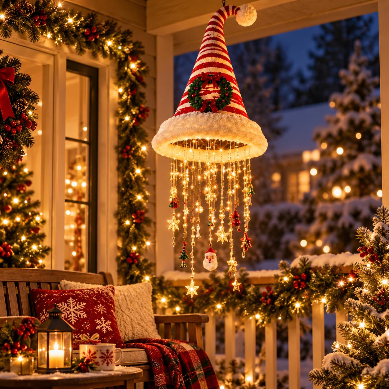 Lighted Santa Hat Hanging Chandelier,Hanging Christmas Ornaments