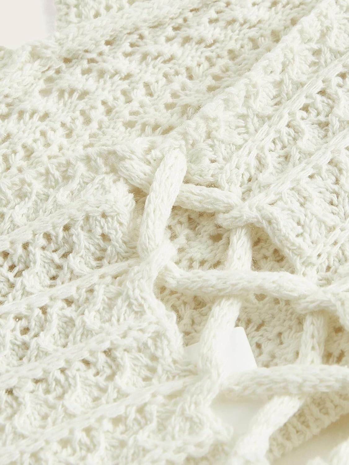 Women Lace Up Backless Crochet Crop Halter Top Y2k Slim Fit Sleeveless V Neck Self Tie Back Knit Crop Cami Top - Image 6