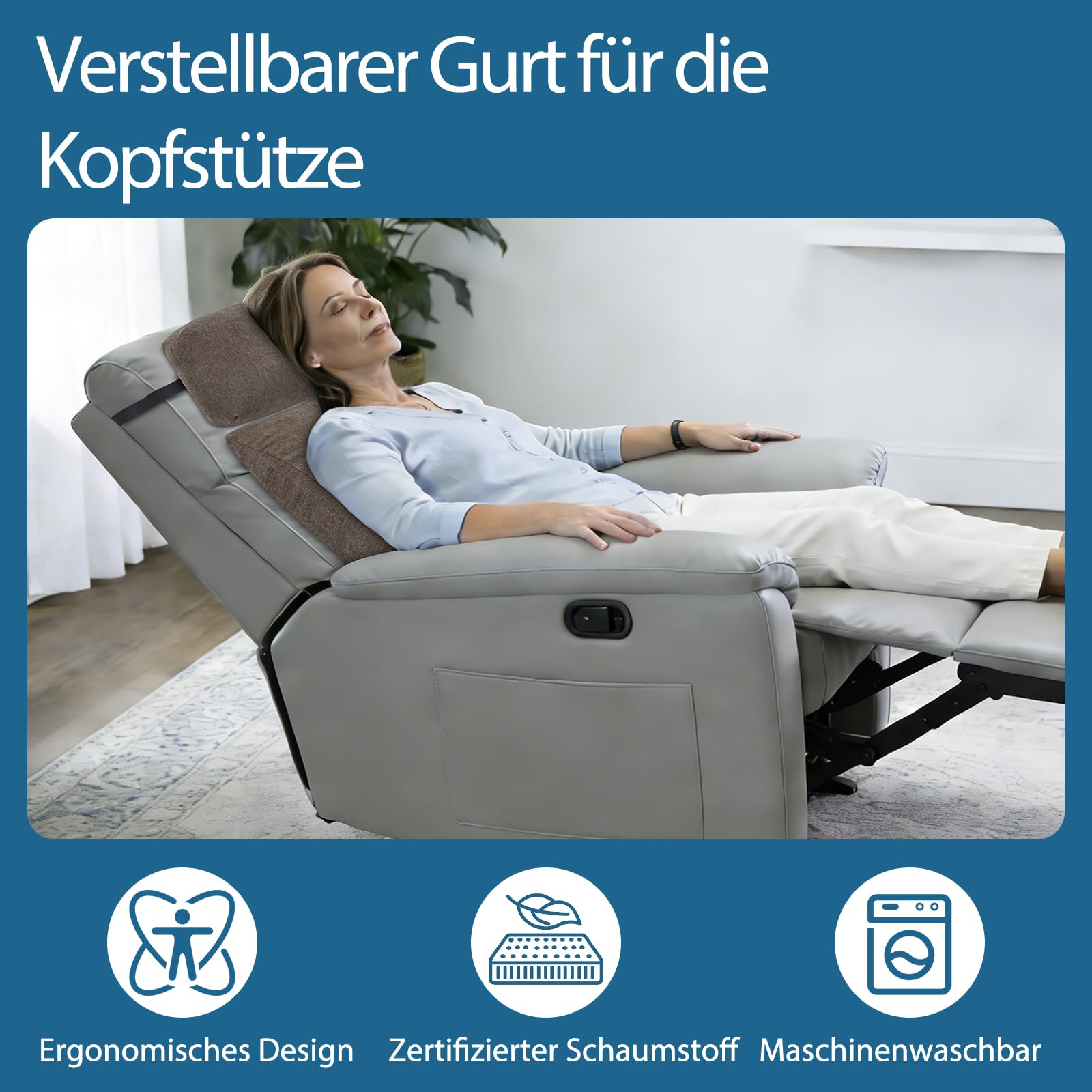 Cojín de apoyo lumbar para sillón reclinable y sofá, 2 piezas, con reposacabezas, diseño de dos capas, color marrón