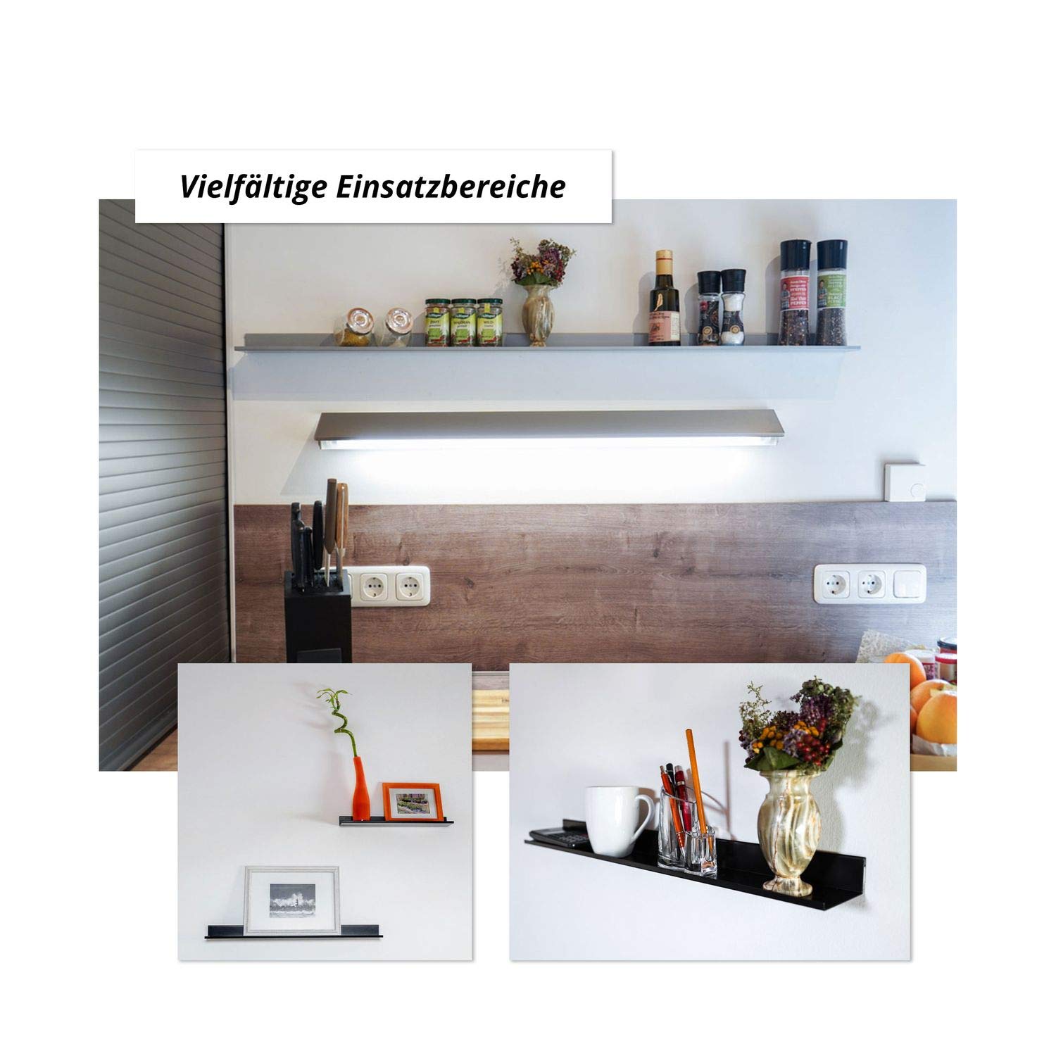 HN Wandboard, Bilderleiste, Bücherleiste, Wandregal aus Metall, Länge Wandboard:118 cm, Farbe Wandboard:Weiß Seidenmatt