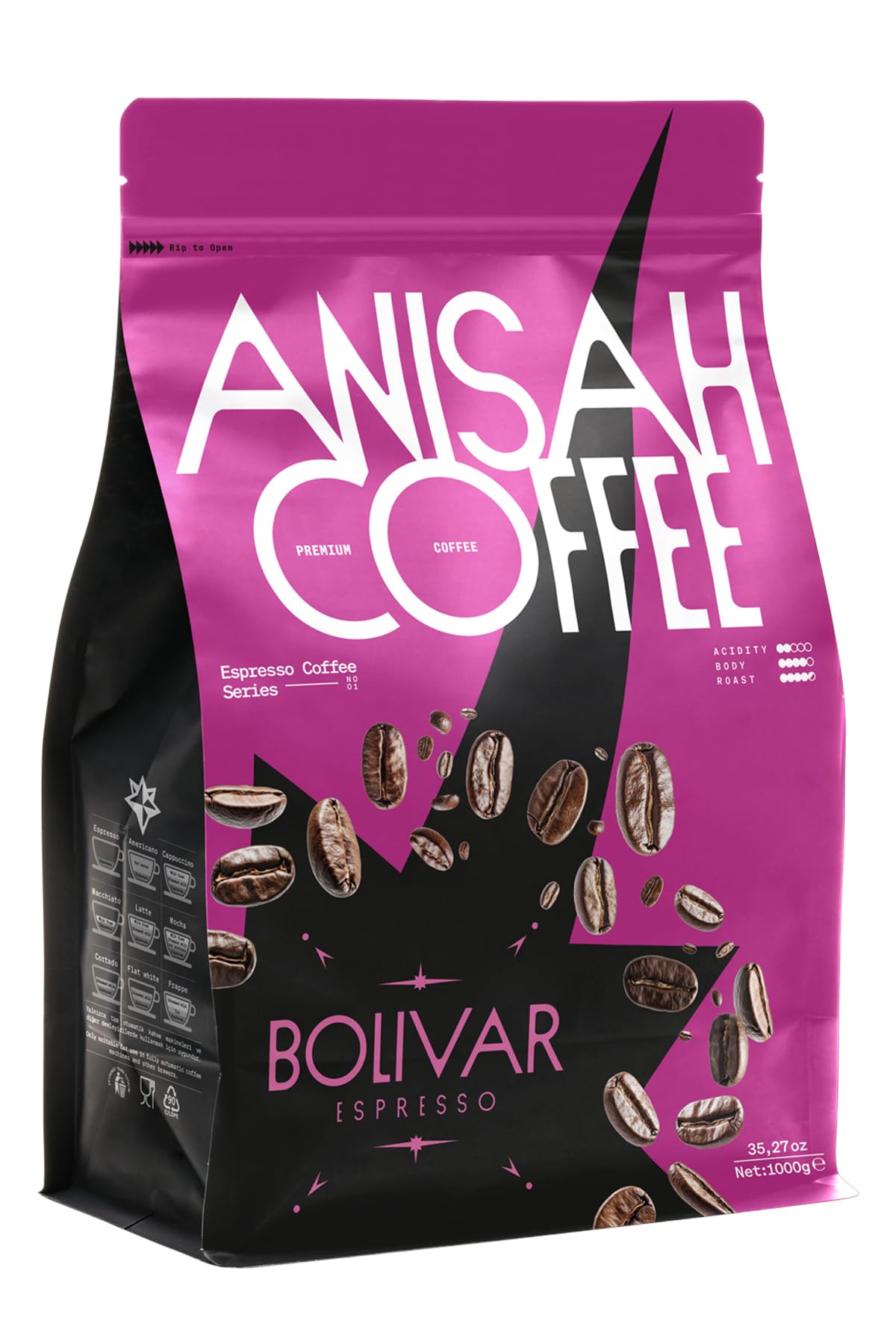 Bolivar Koyu Kavrulmuş (DARK ROAST) Espresso Blend Çekirdek Kahve 1000g | Dolgun Gövde-Dengeli Tat