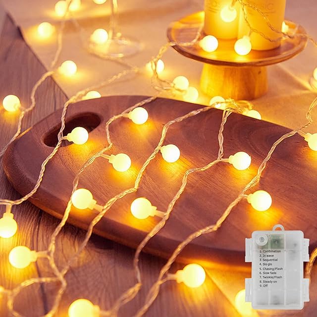 YADIMI Globe String Lights Fairy Lights,5M 50 LED Warm White Festoon Lights Fairy Lights Battery Powered Waterproof, Indoor/Outdoor Decorative Lights s for Christmas, Bedroom, Patio, Balcony