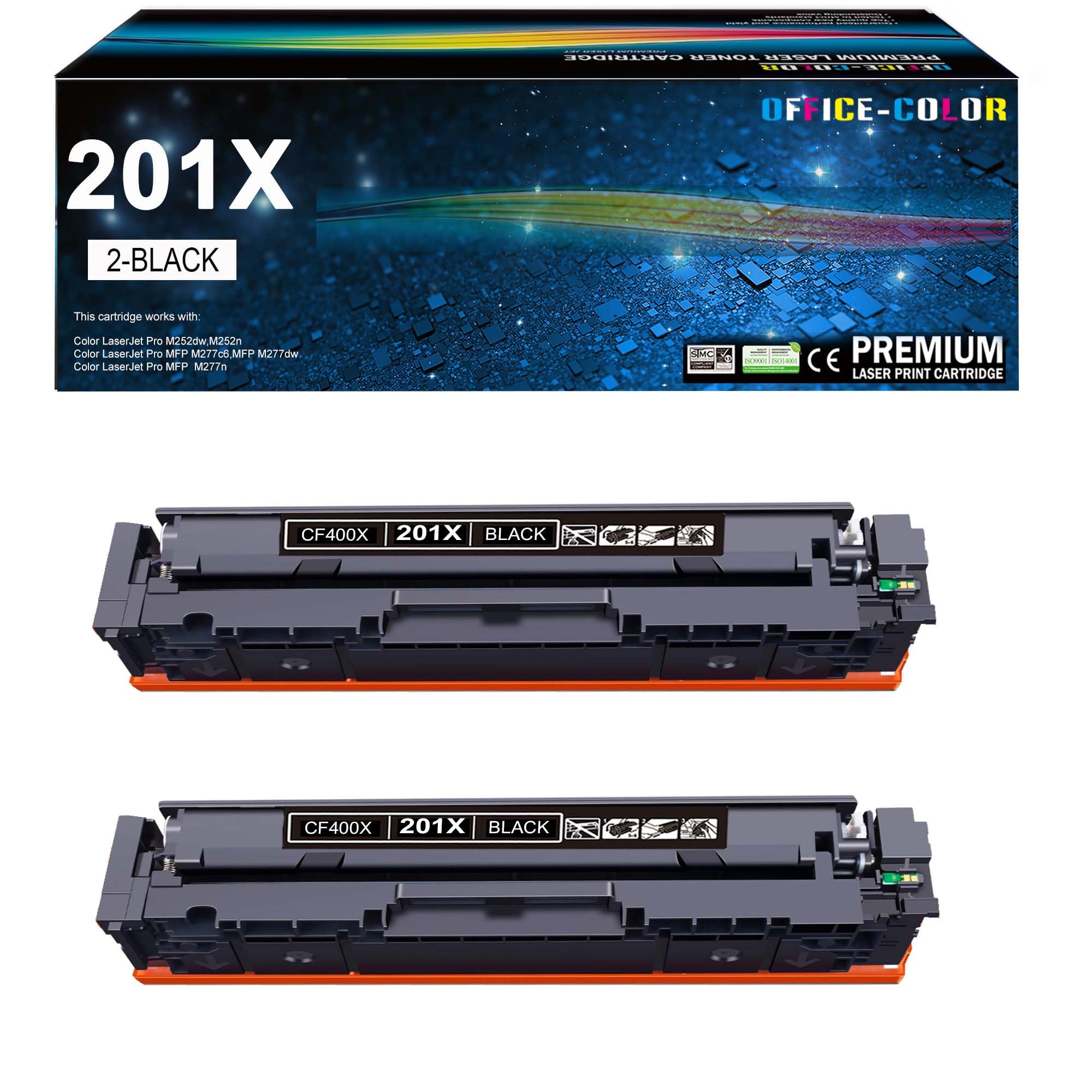 Photo 1 of 201A 201X Black High-Capacity Toner Cartridge Replacement for HP 201X CF400X CF400A Works with HP Color LaserJet Pro MFP M277dw M252dw M277c6 M252 M277 Series Printer (2 Pack)