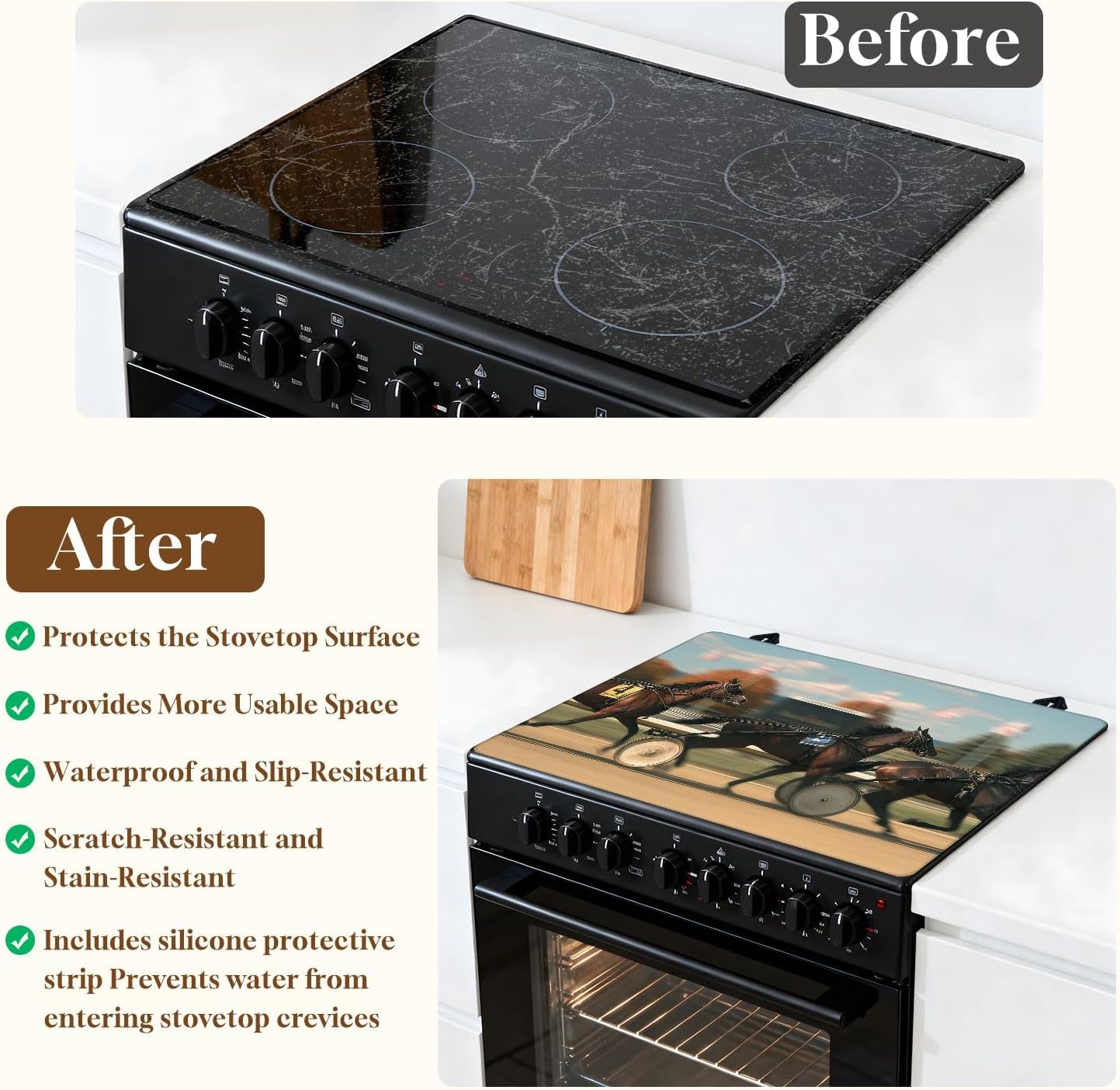 Stove Top Covers for Electric Stove Harness Horse Race Glass Cooktop Burner Covers Heat Resistant Protector Kitchen Decor Keep Stove Clean 28''x20''