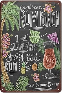 Vintage Bar Metal Tin Sign Retro Cocktail Wall Decor Man Cave Wall Sign 12 x 8 inch - Rum Punch