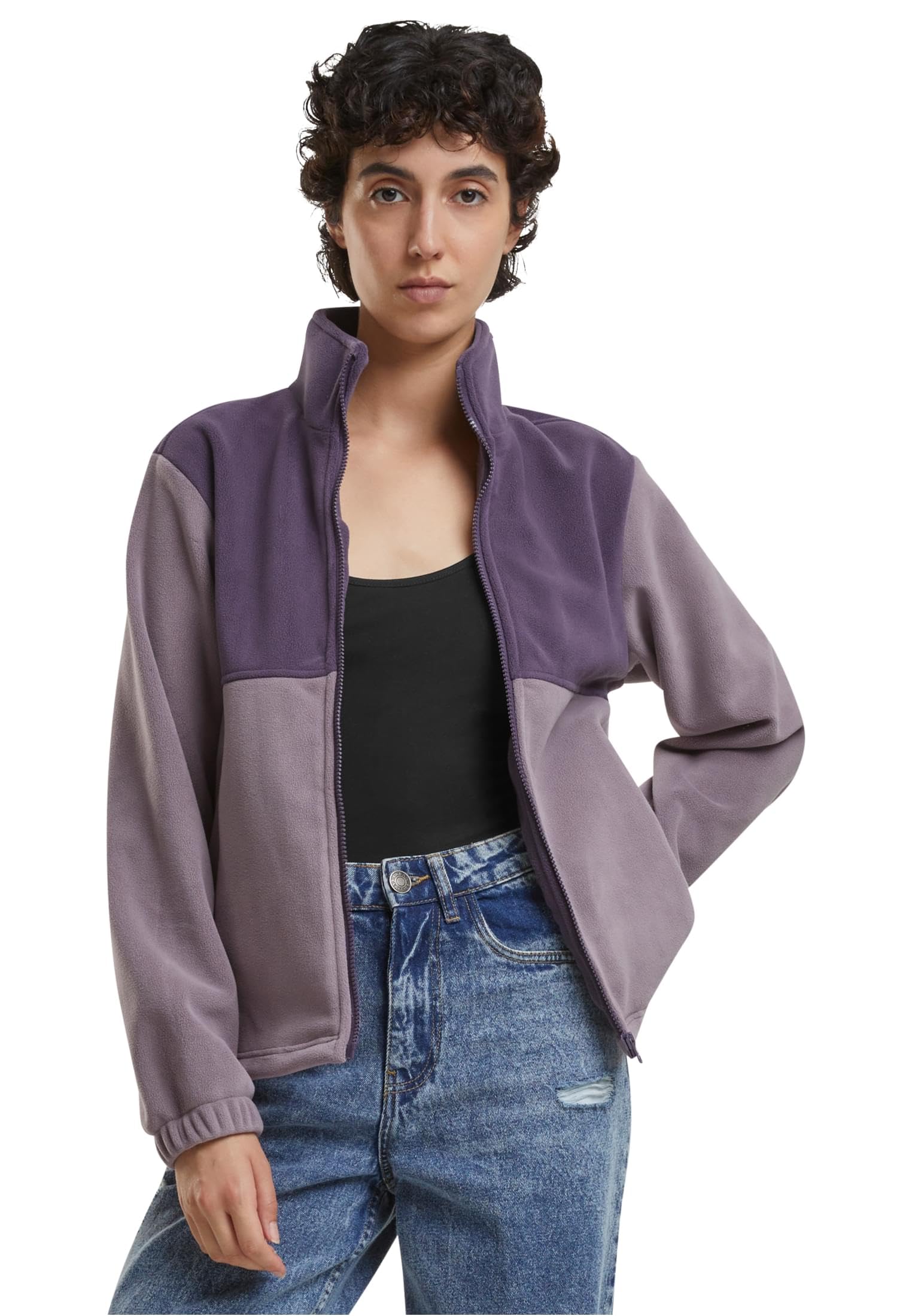 Urban Classics Damska kurtka przejściowa, podwójna kurtka polarowa, dwutonowa kurtka polarowa z wysokim kołnierzem, krój Regular Fit, purplenight/fadedpurple, XS
