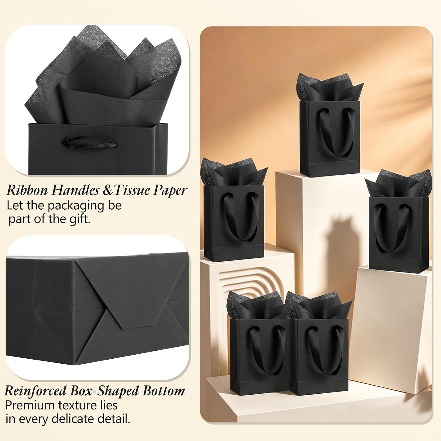 BYNMTWT 16 Pack Small Black Gift Bags with Handles & Tissue Paper Mini Size image 4
