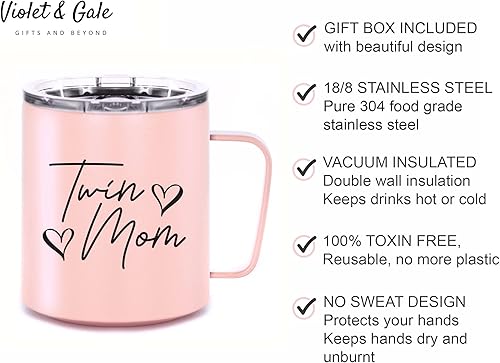 Miniatura 5 de Violet & Gale Regalos para mamá gemela: hermosa taza de café de 12 onzas para mamá de gemelos, regalo para madre de gemelos, regalos para bebés