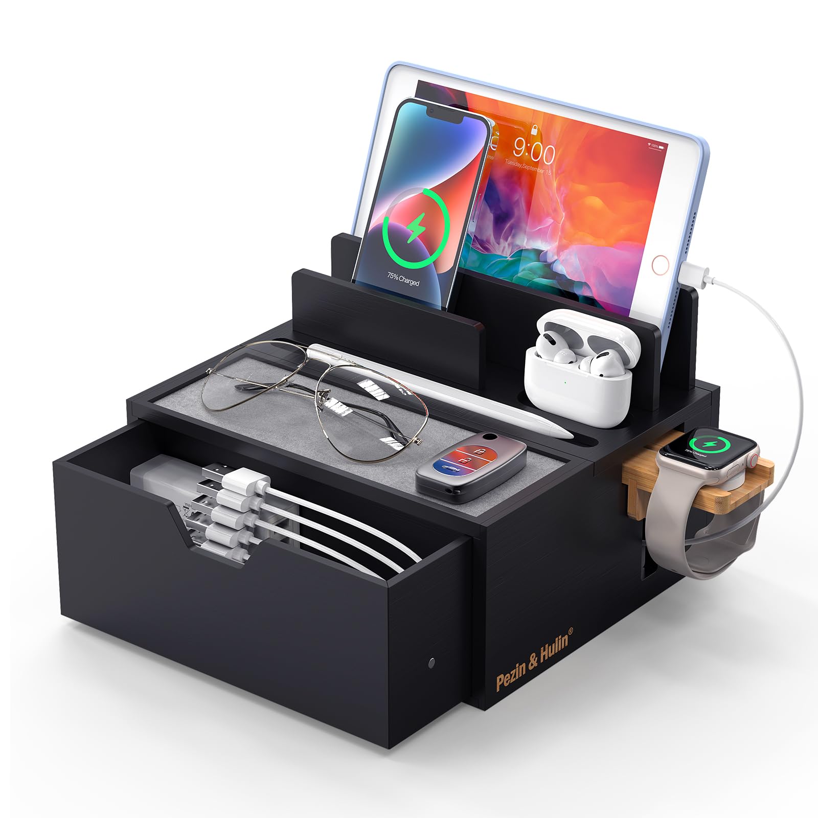 Amazon.co.jp: Pezin & Hulin 竹製 充電ステーション 卓上収納ート Amazon.co.jp: Pezin & Hulin 竹製 充電ステーション 卓上収納ート