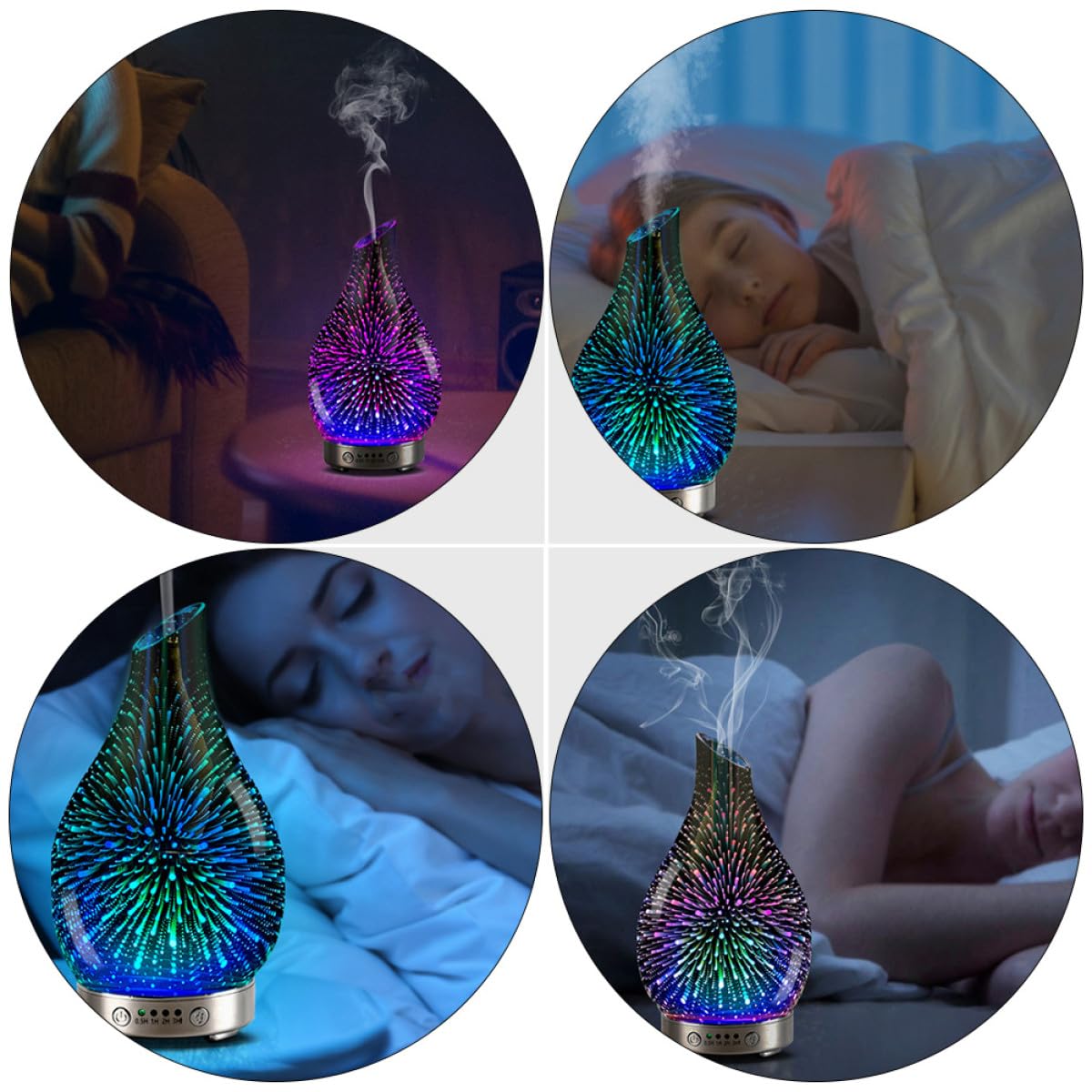 Difusor de Aroma Eléctrico de Vidrio Púrpura Humidificador y Luces LED Cambiantes, Tecnología Avanzada de Reducción de Ruido para Oficinas y Salas de Reuniones