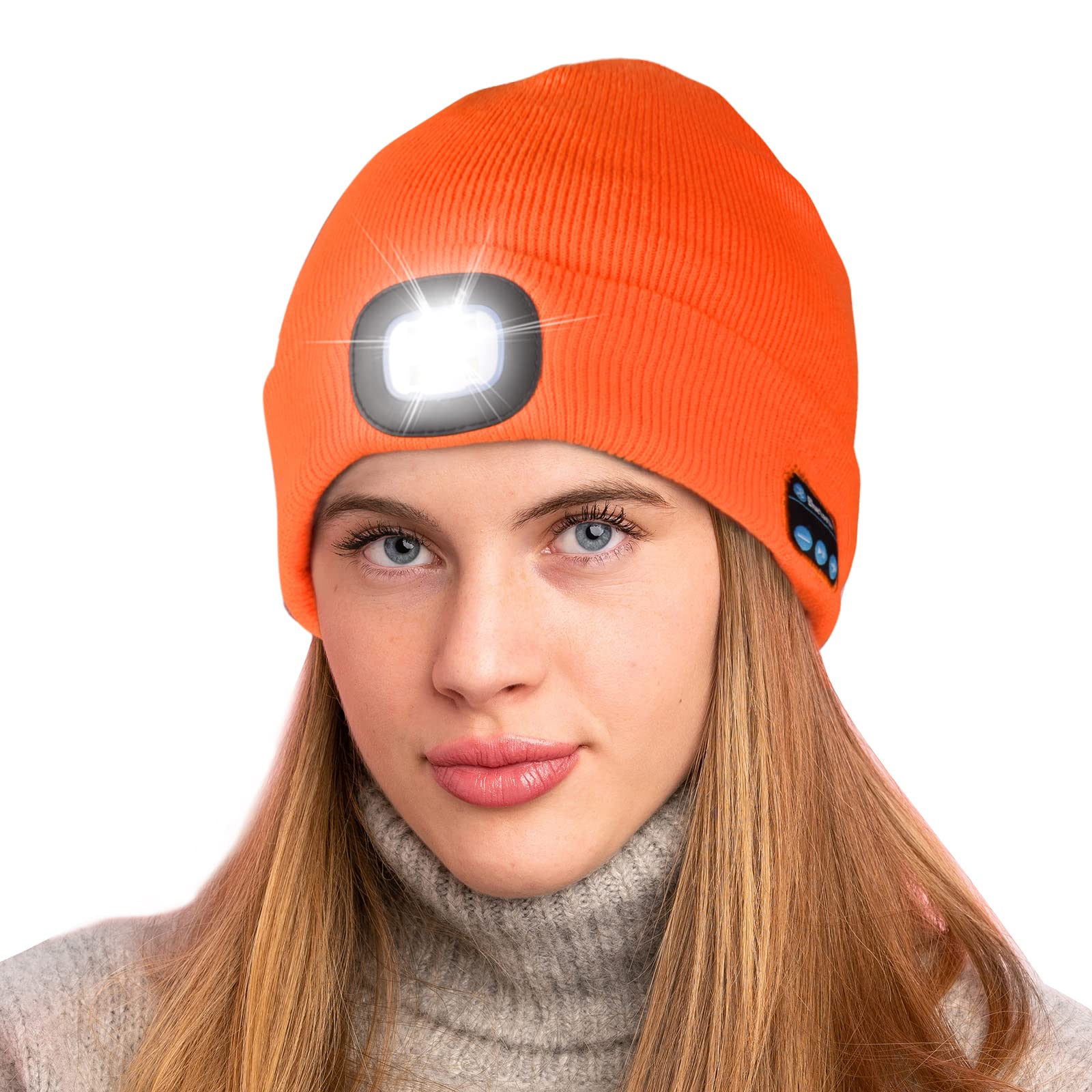 Keains Bluetooth Beanie with Light, Musical Knit Hat with Headphones and Built-in Speaker Mic, Gifts for Men Women Dad