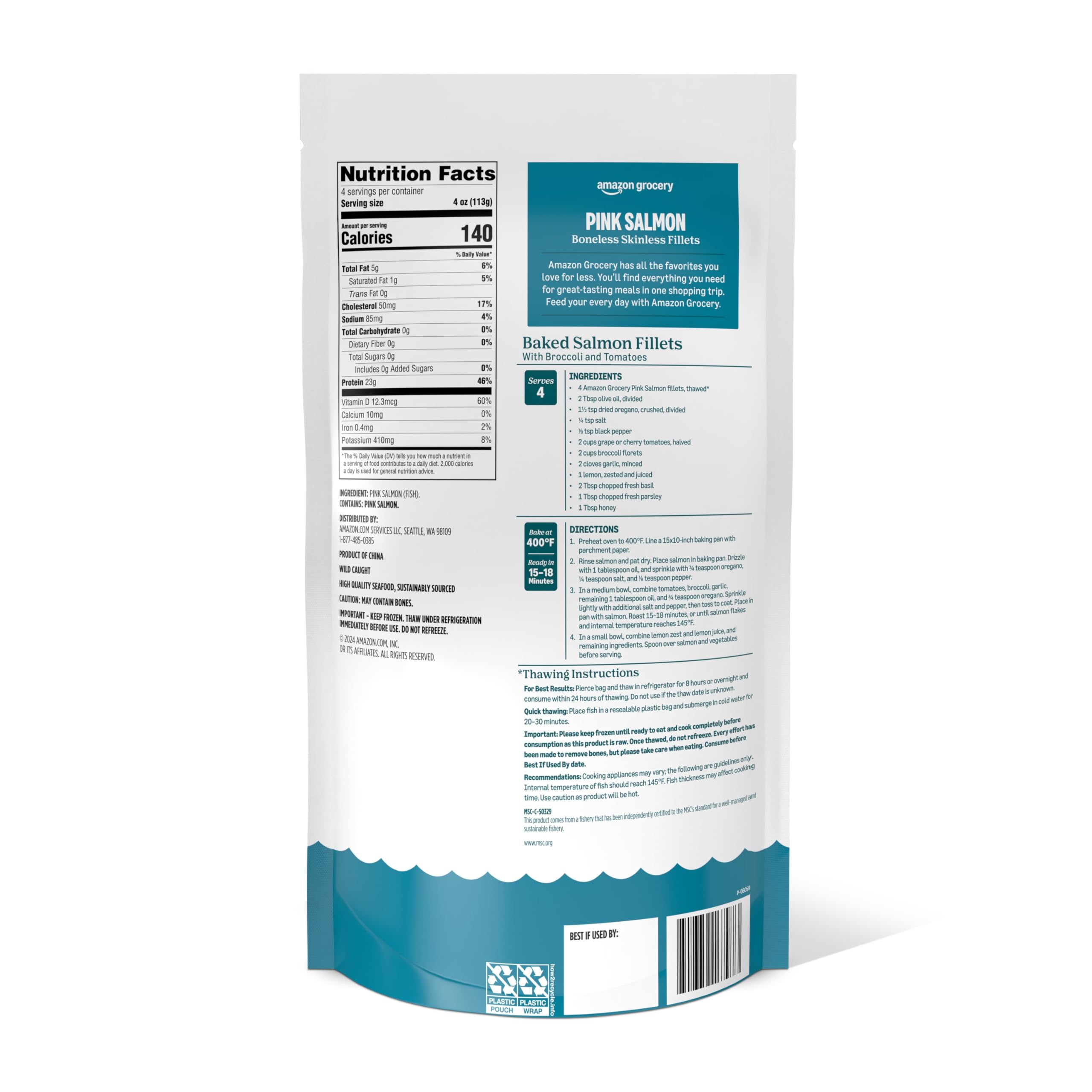 Amazon Fresh Brand Wild Caught Pink Salmon Skinless Fillet Portions Frozen Sustainably Sourced Phosphate Free 1 Lb — view 2