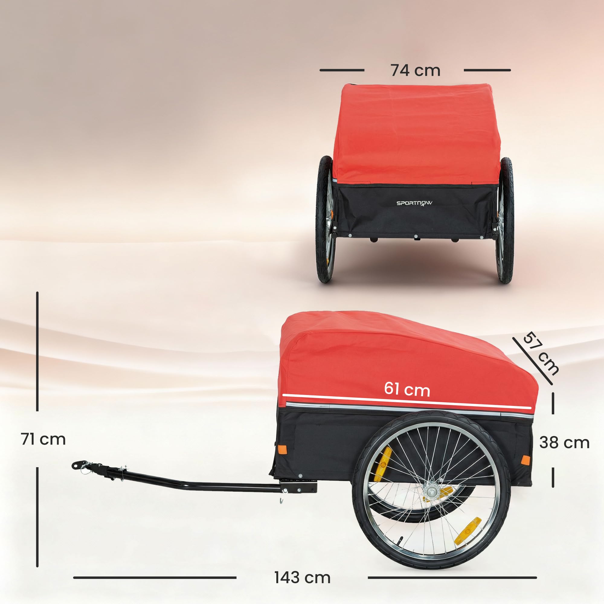 SPORTNOW Fahrradanhänger 170 L Transportanhänger bis 40 kg mit Kupplung Abdeckplane 51 cm Luftreifen
