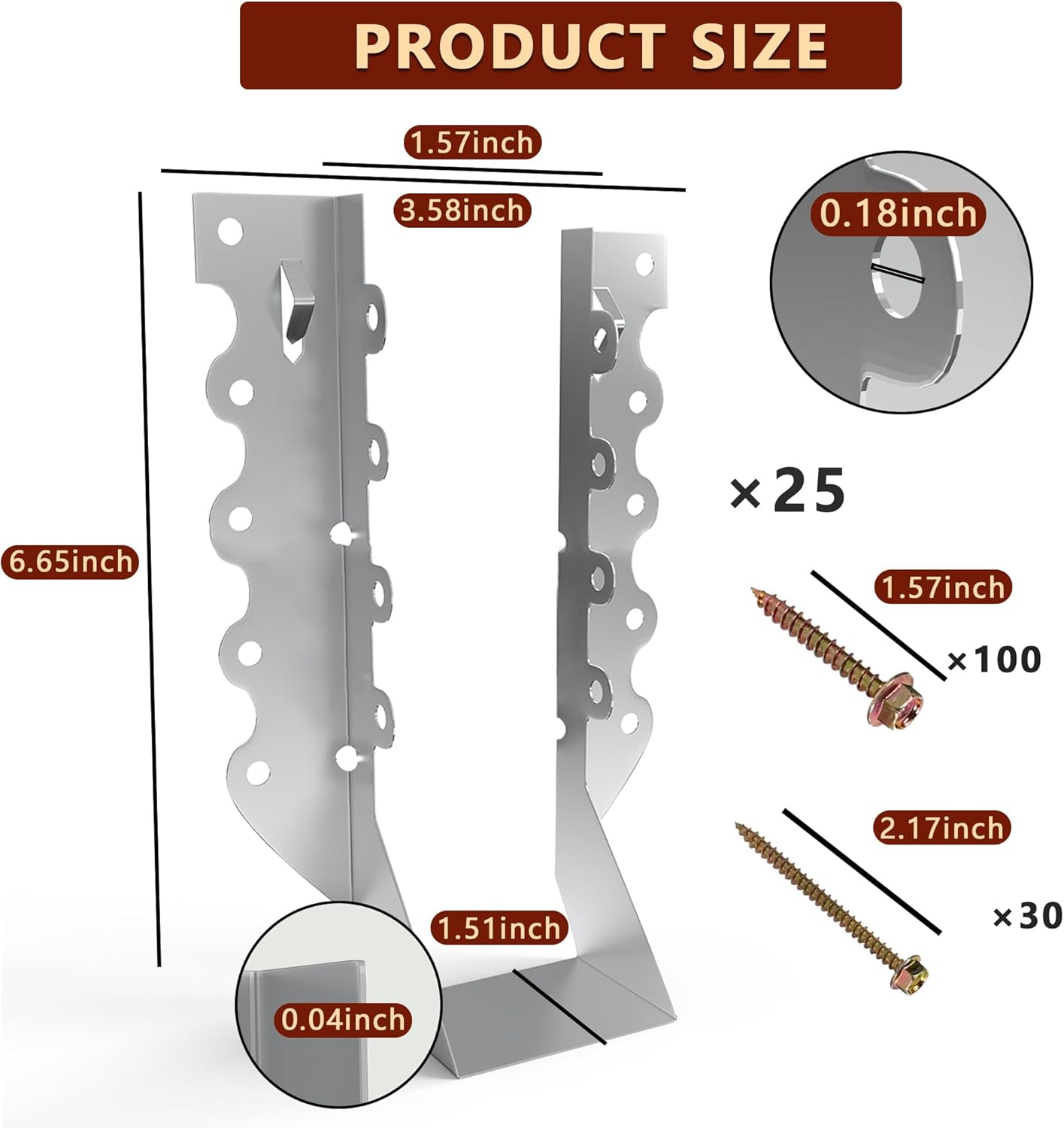 25 Pack 2x8 Joist Hangers with Screws, Galvanized Face Mount Rafter Brackets for Wood, Hurricane Ties for Rafters and Deck Connectors for Floor Shed Barn Coop Porch Truss Deck and Ceiling Joists