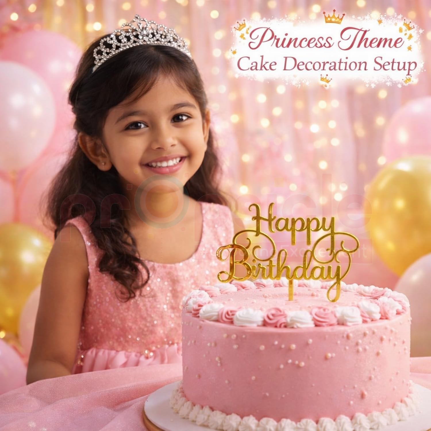 Propsicle Golden Acrylic Happy Birthday Cake Topper, Mirror Finish Reusable Decoration for Cake, Elegant Script Design for Kids Adults Celebration, Compatible with Prince Princess Theme 2